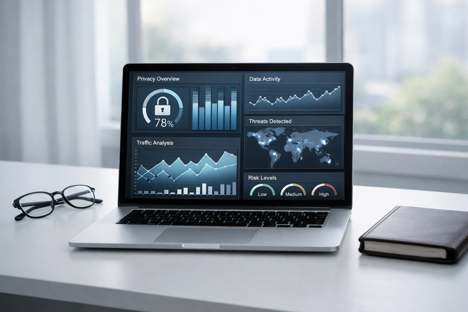 Privacy-first analytics dashboard display for government agency compliance