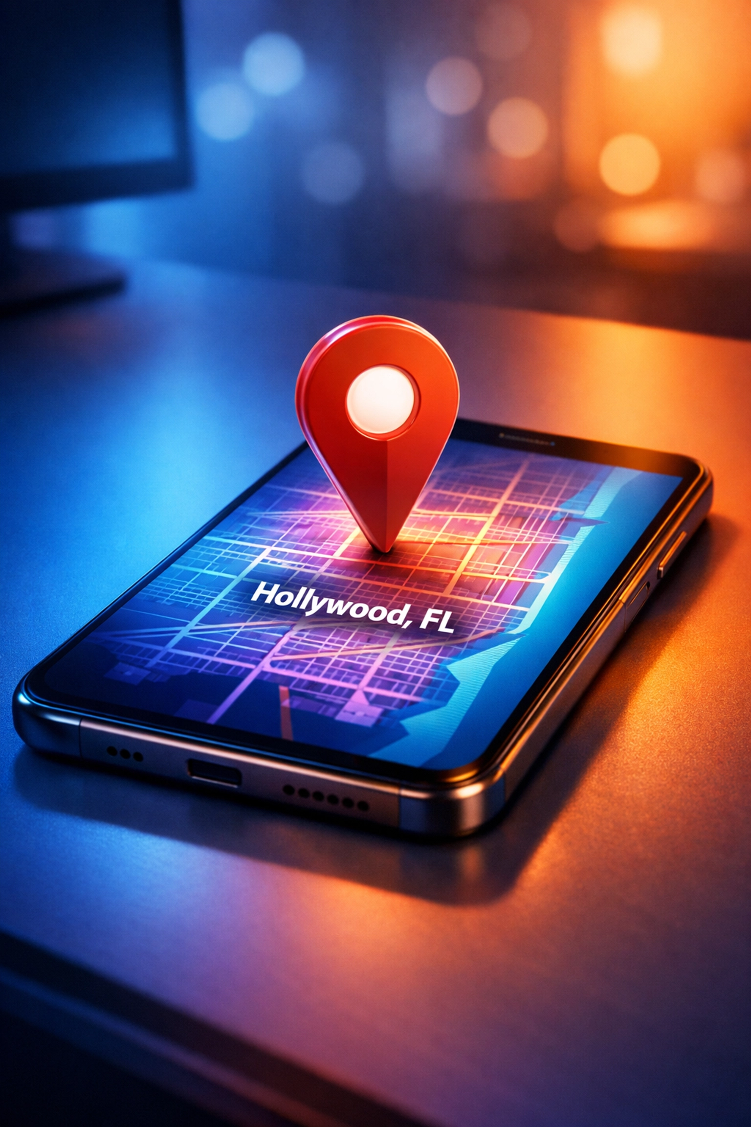 Google Maps interface showing Hollywood FL business location pin for local SEO ranking