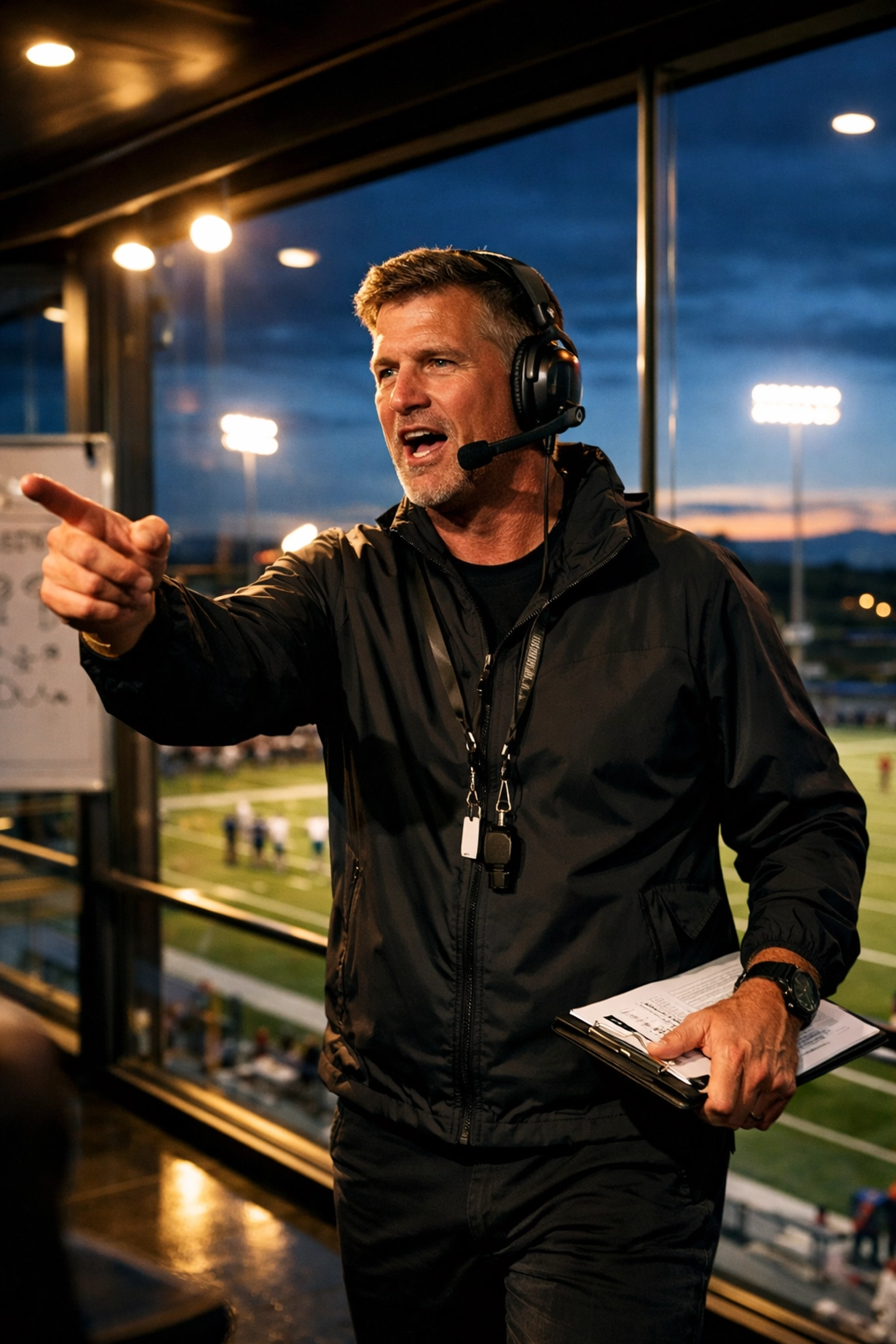 A coach leads in a high-tech sports facility, focusing on leadership and building a legacy beyond the game.