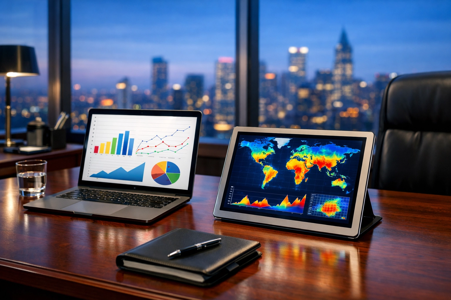 The Ultimate Guide to Super Bowl Sports Marketing: Everything You Need to Succeed in Executive Branding Modern executive office featuring data analytics on a tablet, representing strategic Super Bowl sports marketing planning.