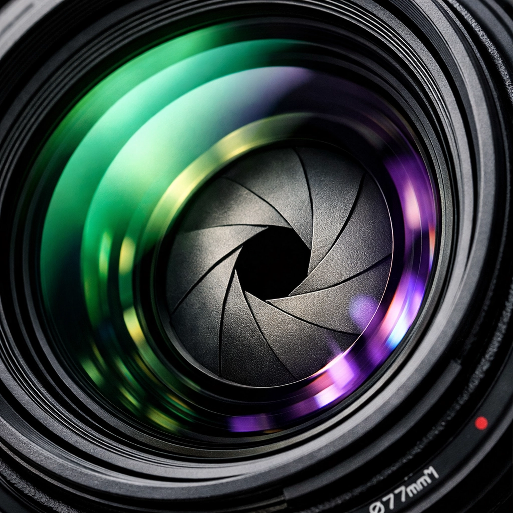 Macro view of high-quality optics and aperture blades, a core part of the best mirrorless cameras.