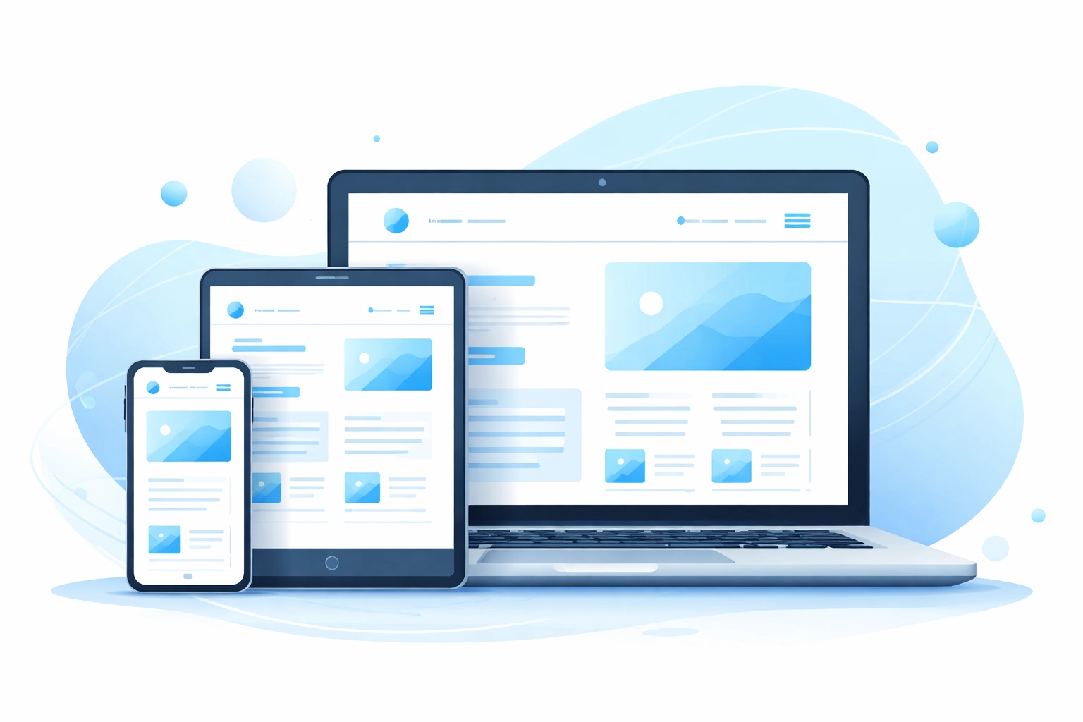 Smartphone, tablet, and laptop displaying a responsive website to illustrate mobile-friendly design