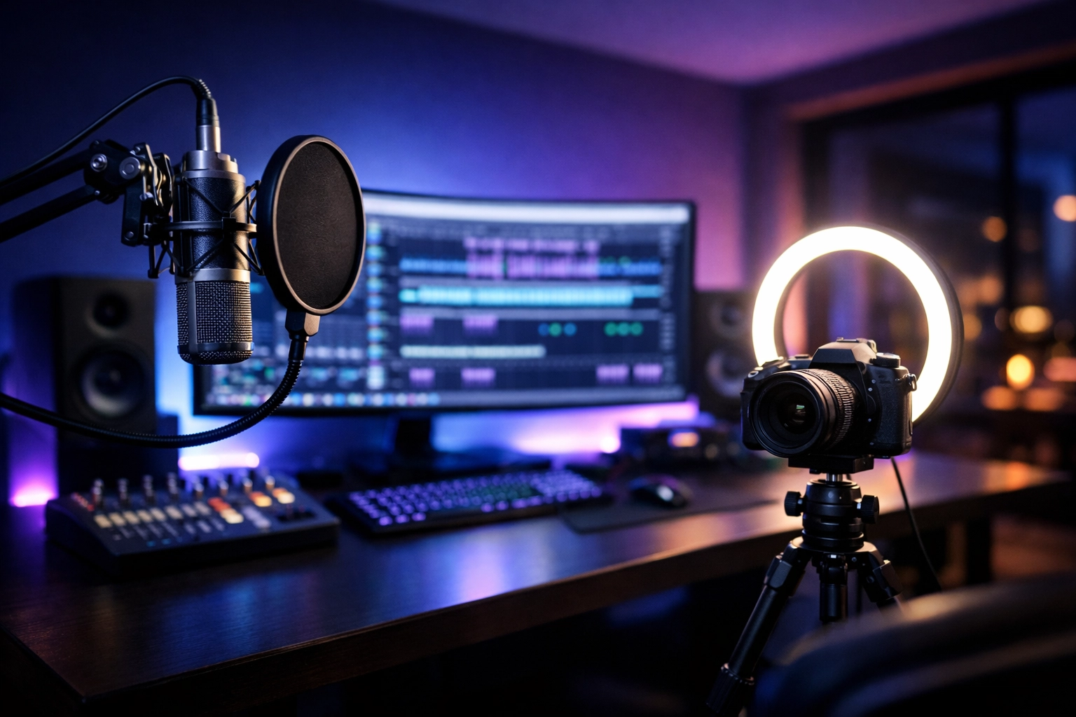Professional home recording studio setup for music content creation and industry consulting strategy.
