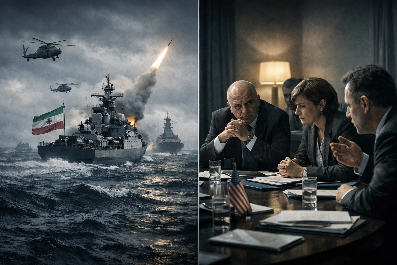 Iranian military drills and diplomatic tensions contrasting military action with peace efforts