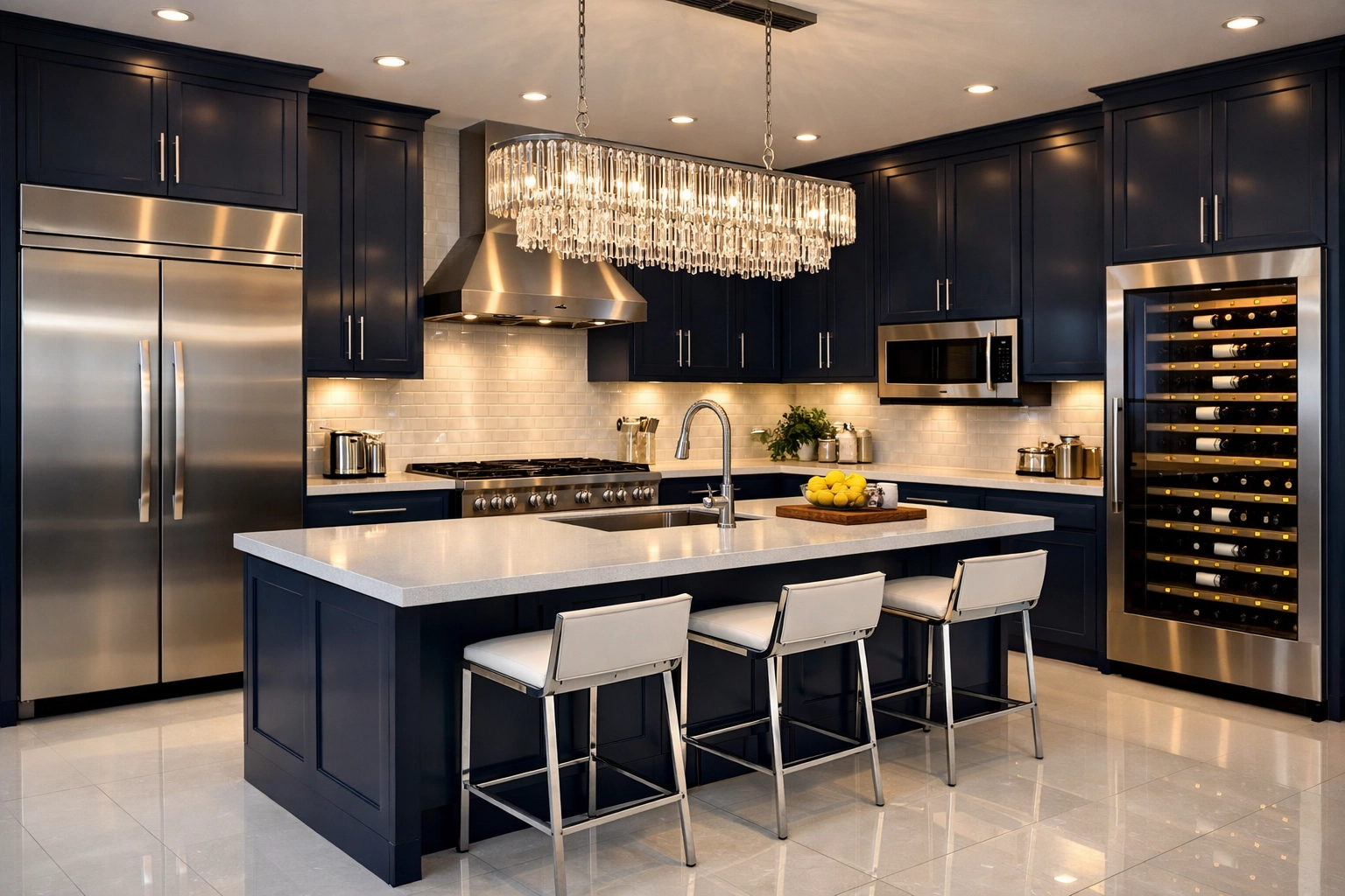Luxury kitchen with sparkling appliances following professional residential cleaning Massachusetts standards.