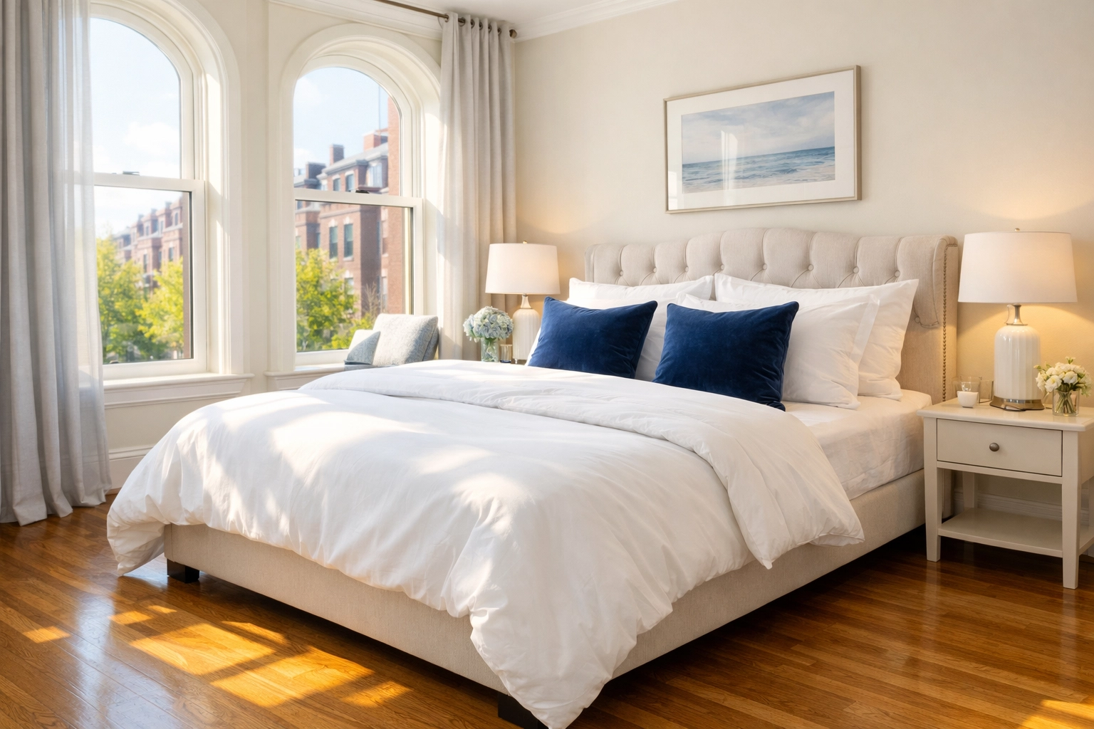 A dust-free master bedroom after a deep cleaning MA service, perfect for Apartment Cleaning Massachusetts.