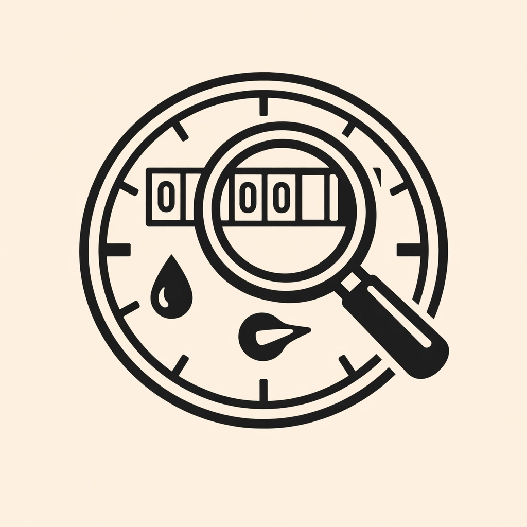 Minimalist drawing of a water meter dial used for home leak detection in Sarasota.