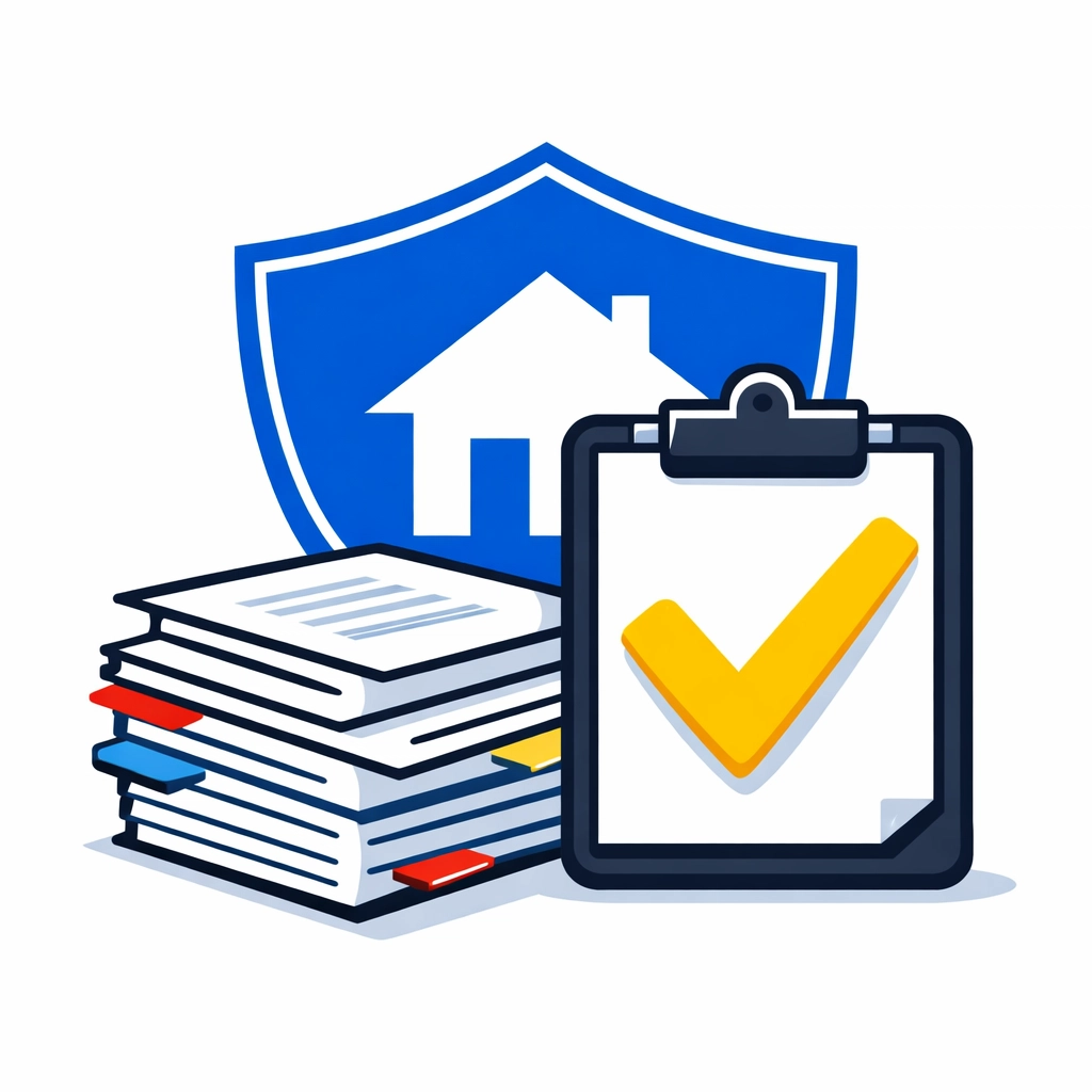 Icon of a clipboard and shield representing insurance claim assistance for water damage restoration.