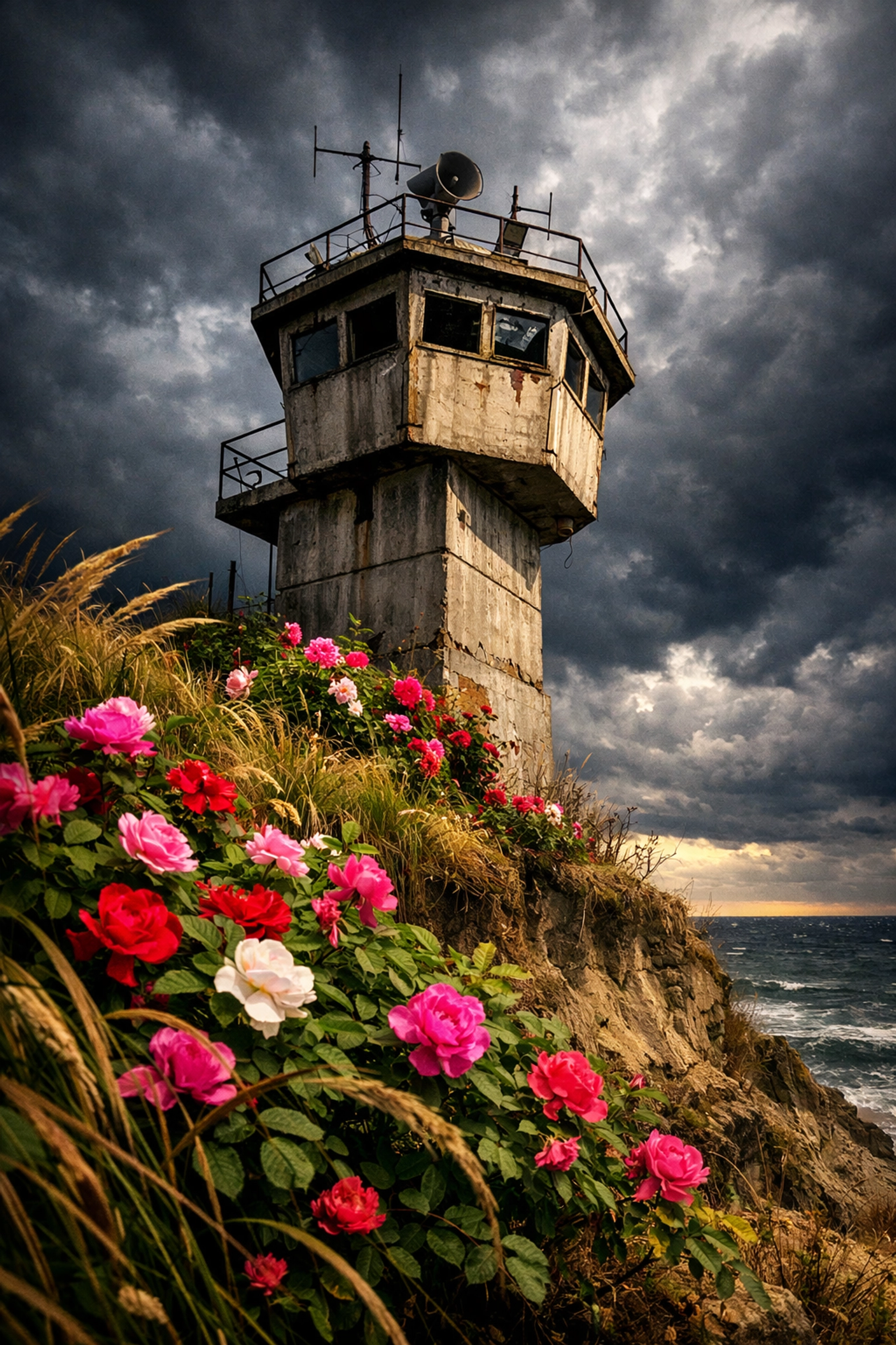 Abandoned Stasi watchtower on Hiddensee coast, symbolizing GDR surveillance of queer community