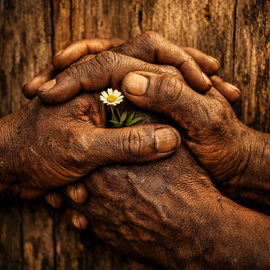 Two Black hands clasped together symbolizing love and survival in historical gay romance