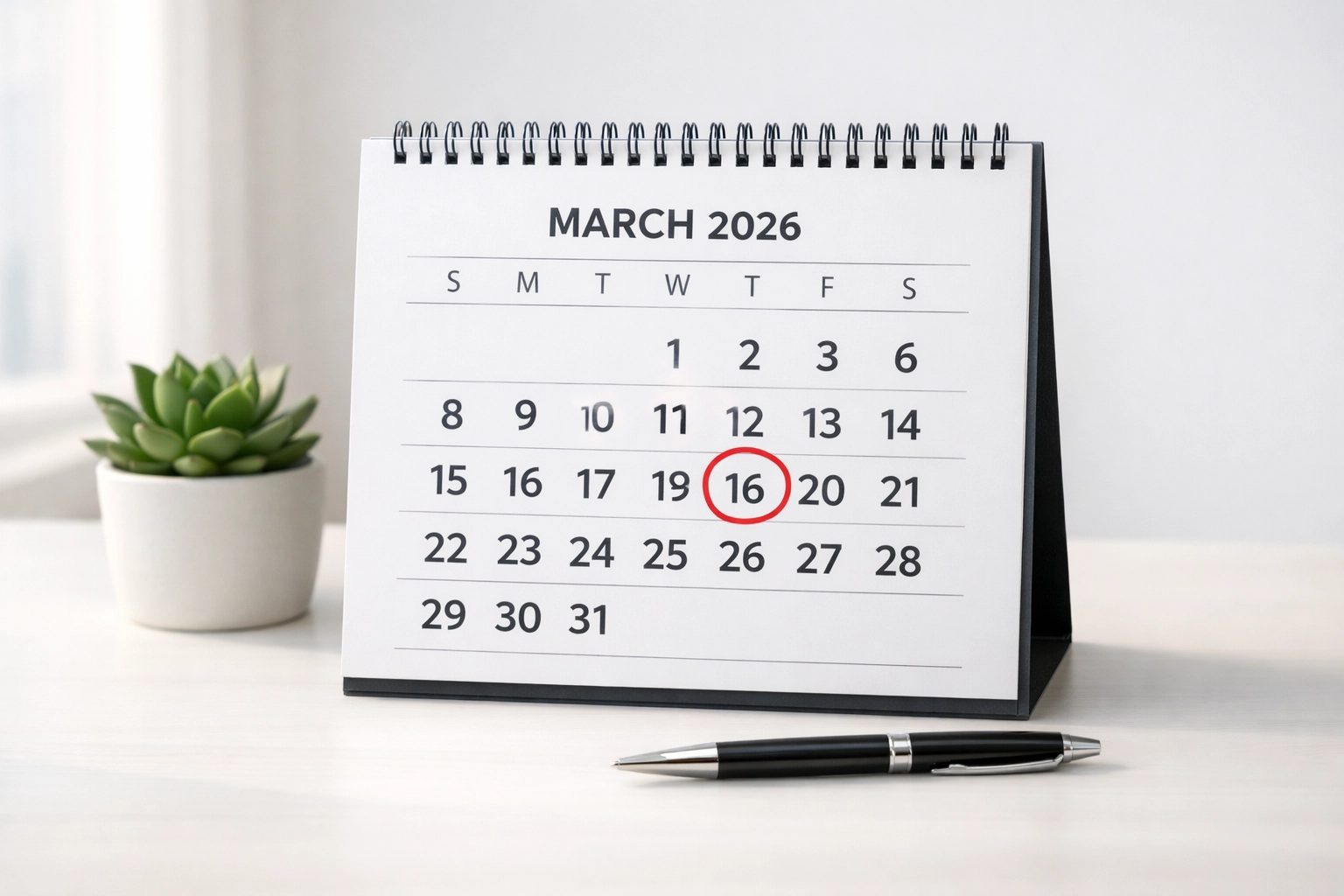 March 2026 calendar showing tax filing deadline for partnerships and S-corporations
