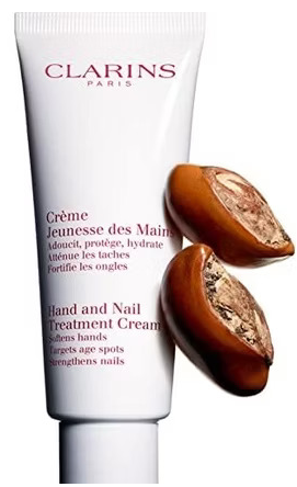 Clarins Hand and Nail Treatment Cream illustrating manicured hands and polished details