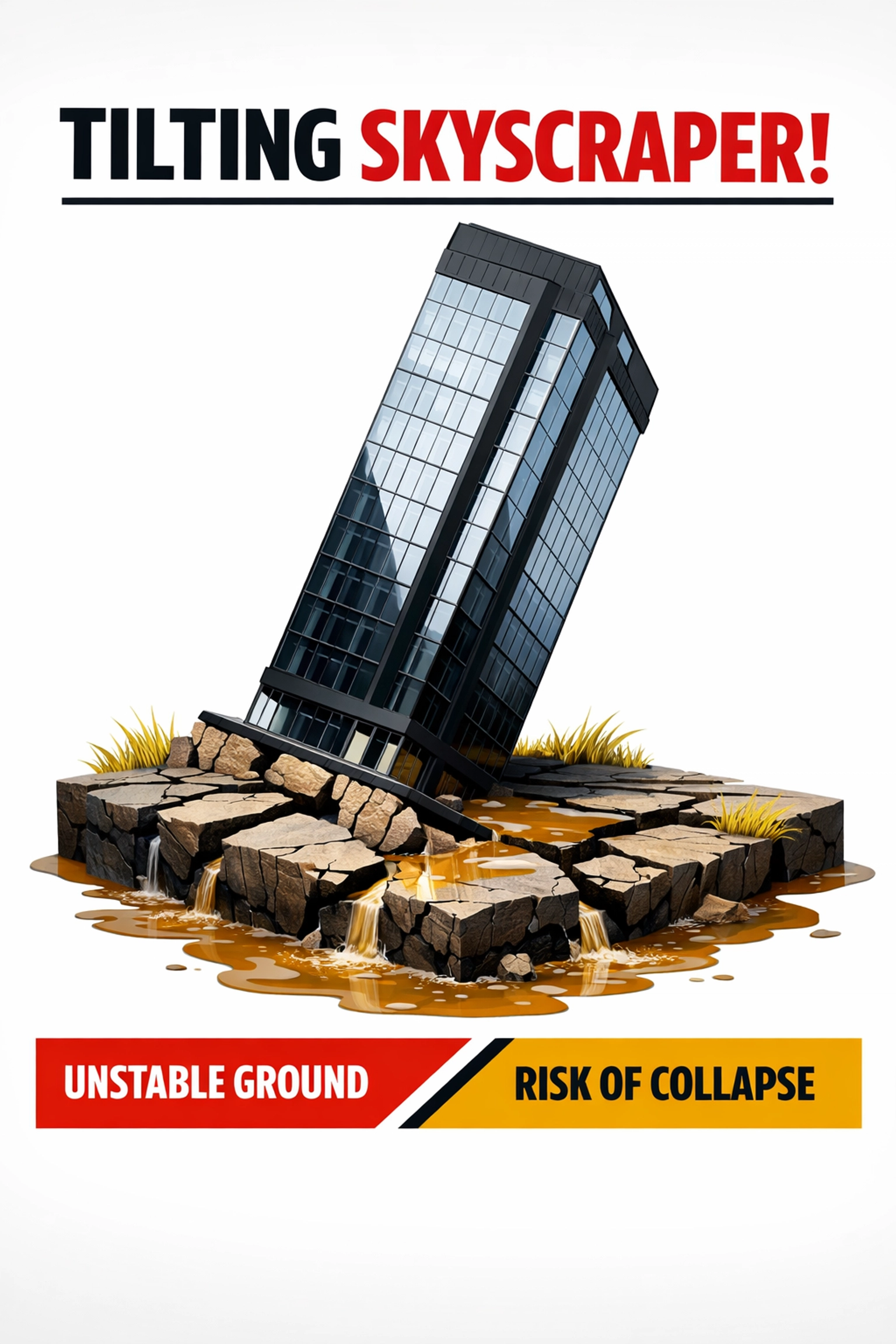 Stop Wasting Time on AI Roadmaps: Fix Your Data Foundation First (Here's How) 1 Skyscraper tilting on unstable foundation illustrating failed AI roadmap without solid data infrastructure