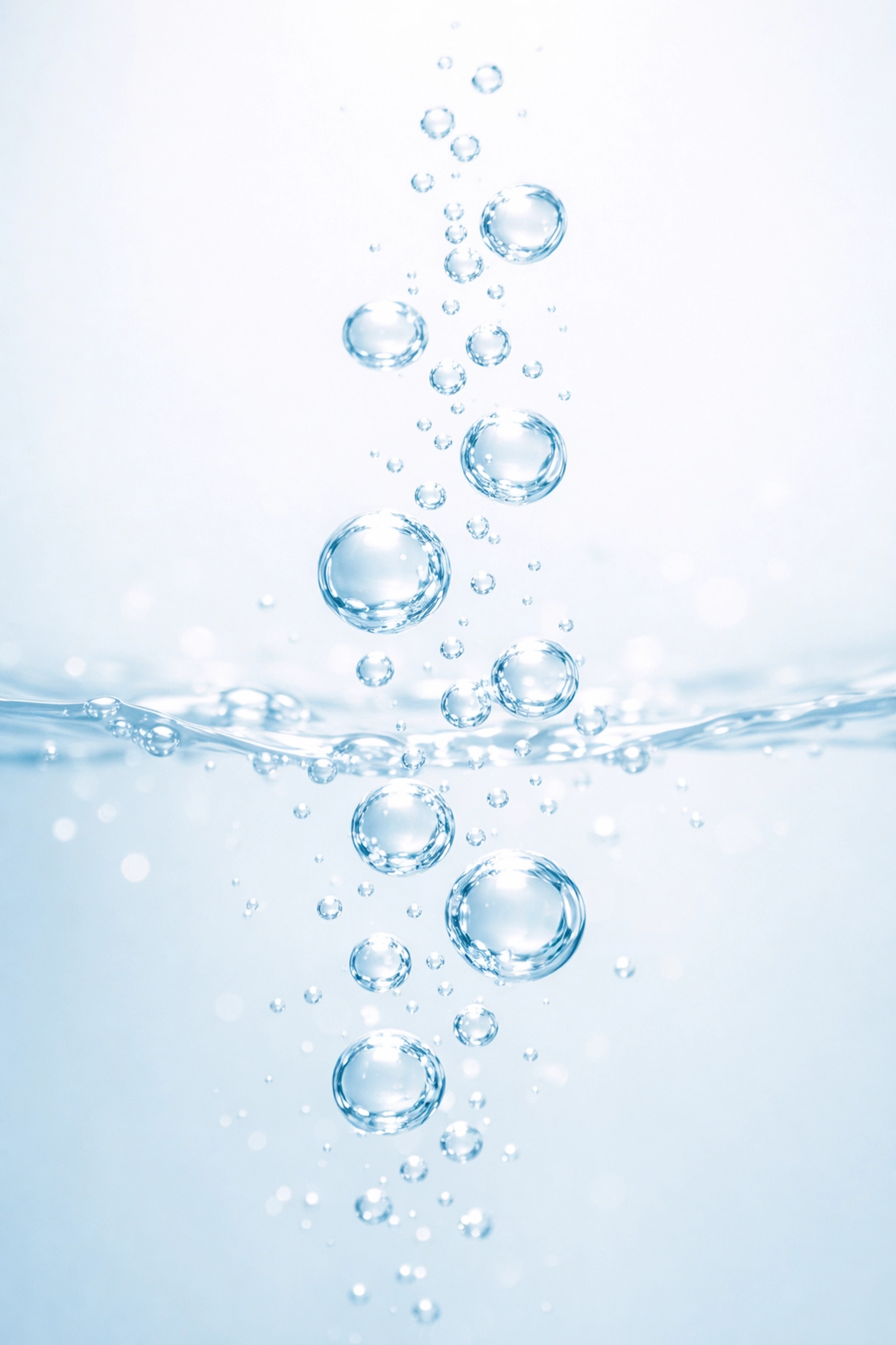 Pure oxygen bubbles in water demonstrating O2 skin therapy treatment