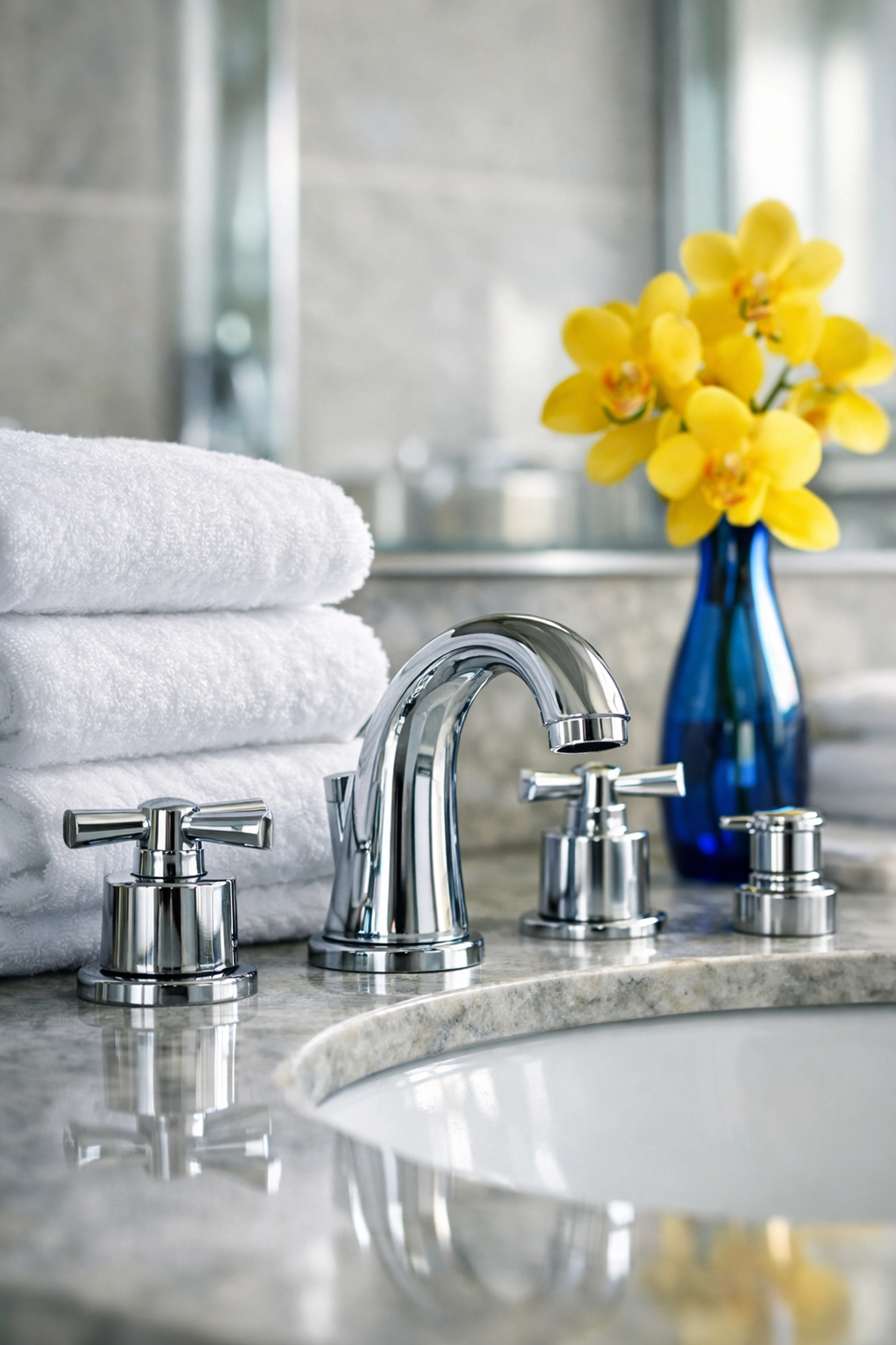 Detailed view of a sanitized bathroom vanity by professional cleaning services near me in Lunenburg, Massachusetts.