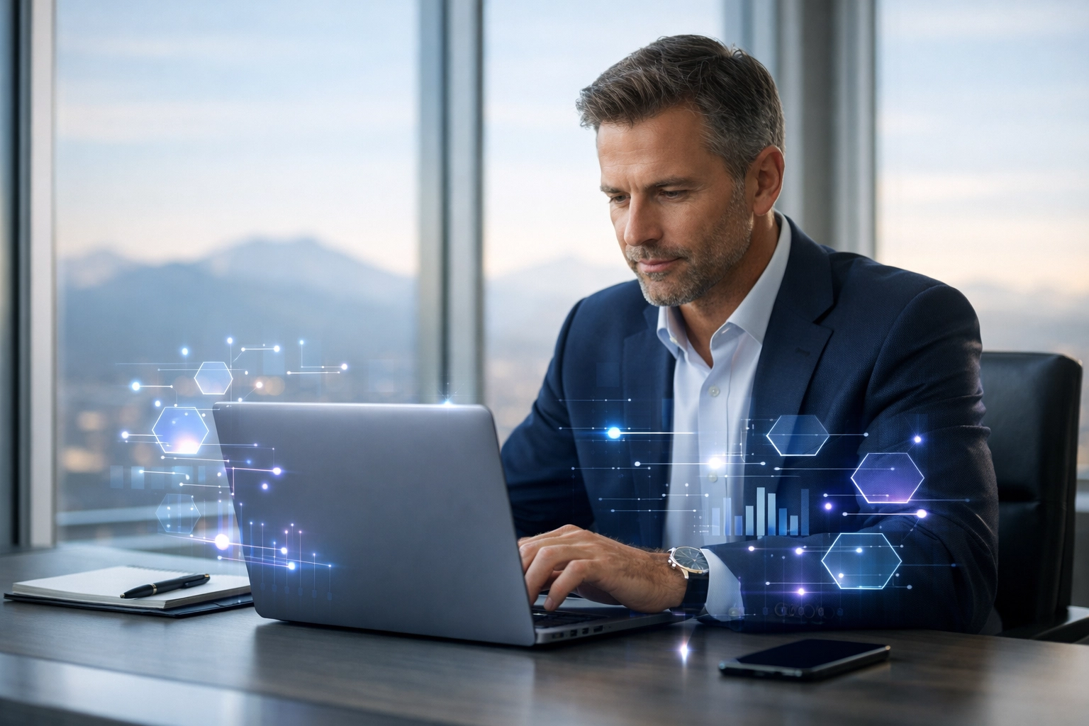 Denver business leader using secure AI integration in a modern Colorado office environment.