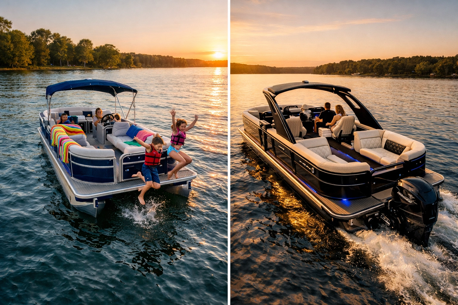 Comparing entry-level and luxury best pontoon boats for 2026 on the water.