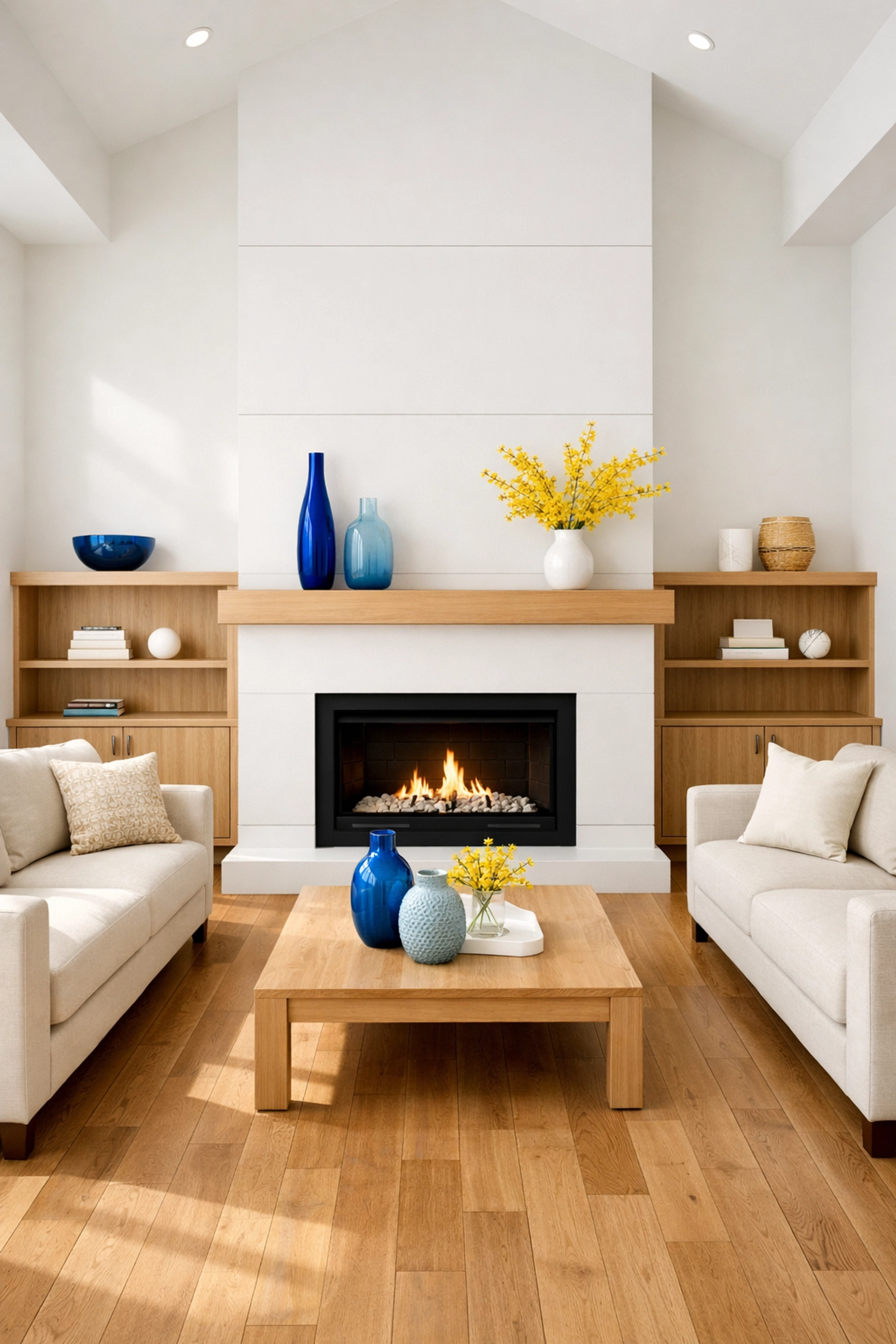 A spotless renovated living area in Medfield following thorough post-construction house cleaning Medfield services.