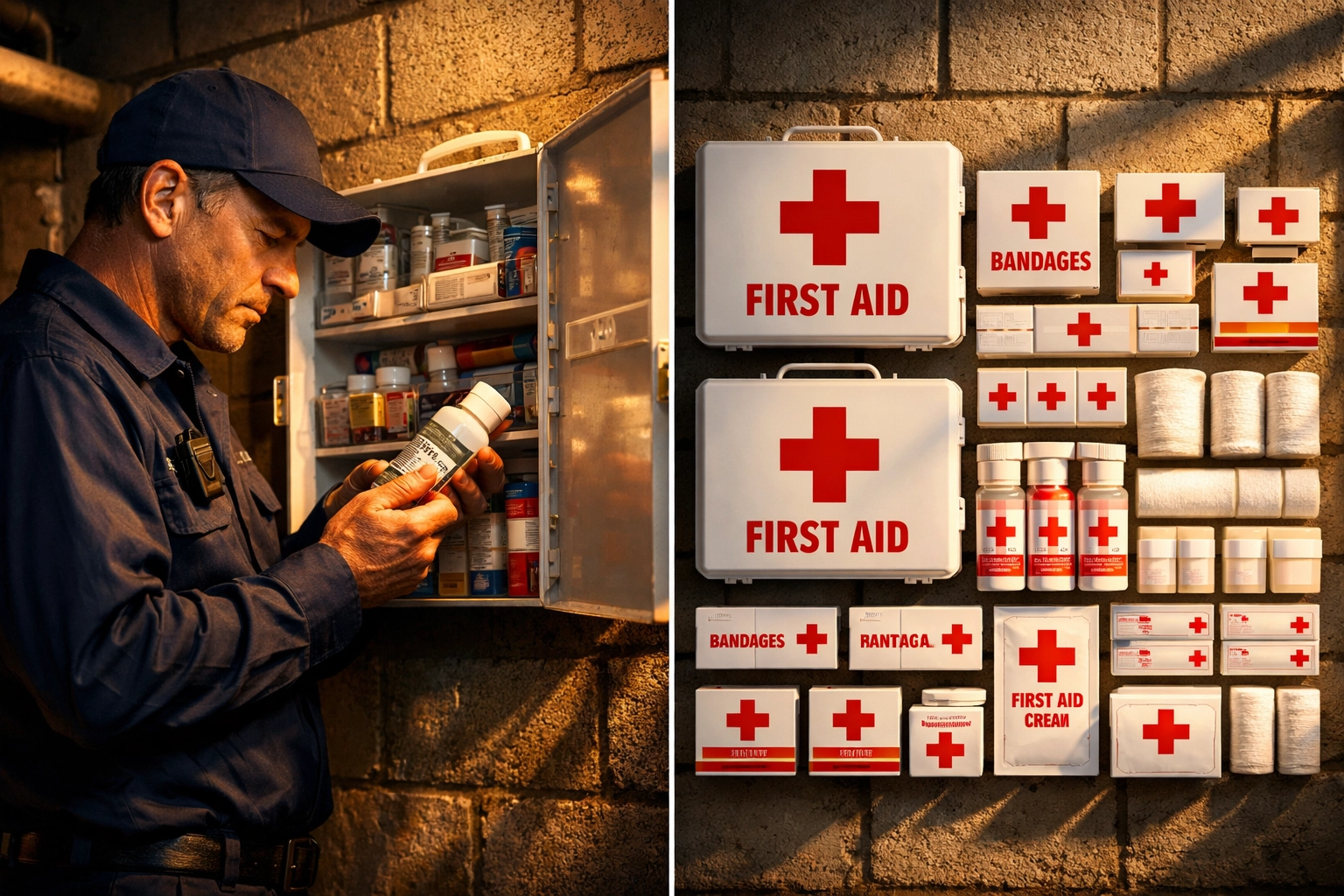 Professional organizing workplace first aid cabinet to meet OSHA compliance standards