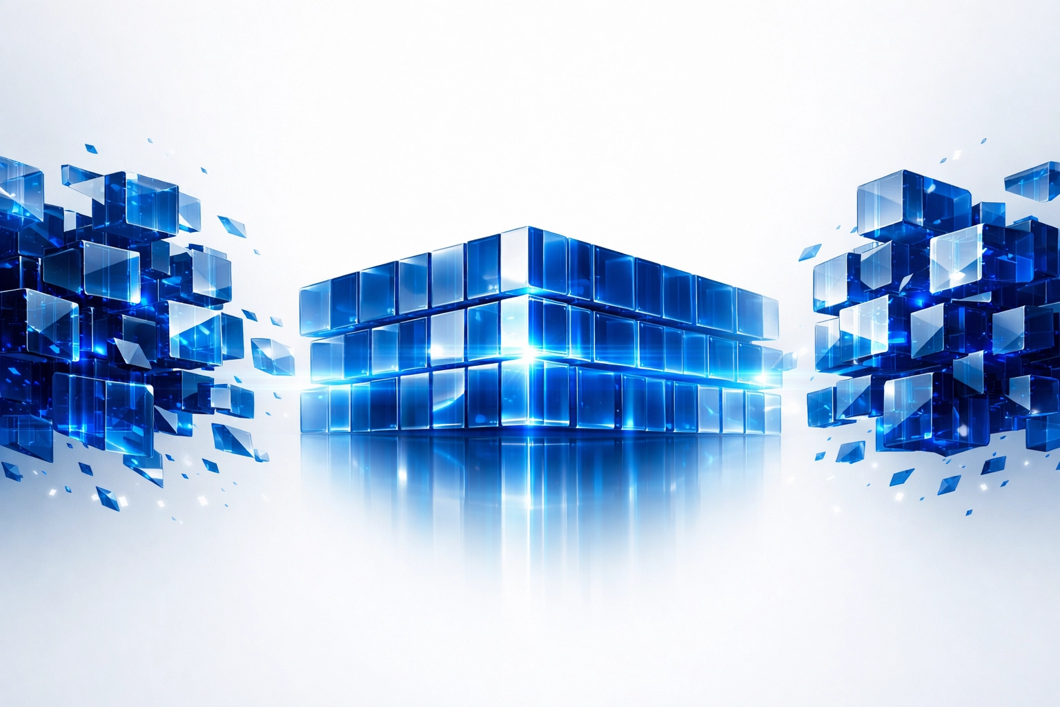 Blue blocks aligning to represent business process automation consulting solving disconnected data silos.