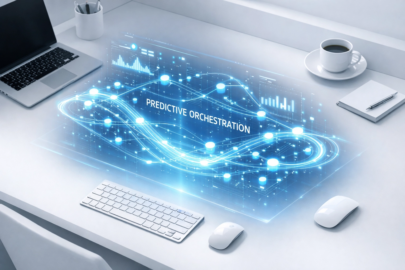 Predictive AI orchestration interface visualizing real-time operational workflow intelligence.