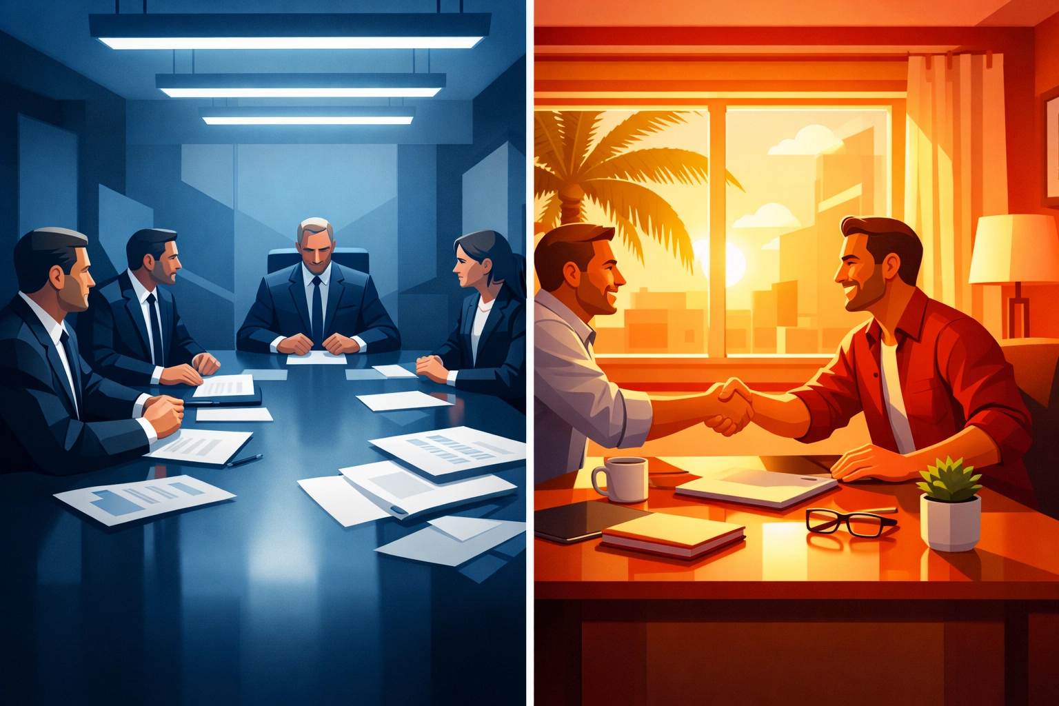 Comparison of corporate acquisition vs personal search fund business sale in Tampa Florida