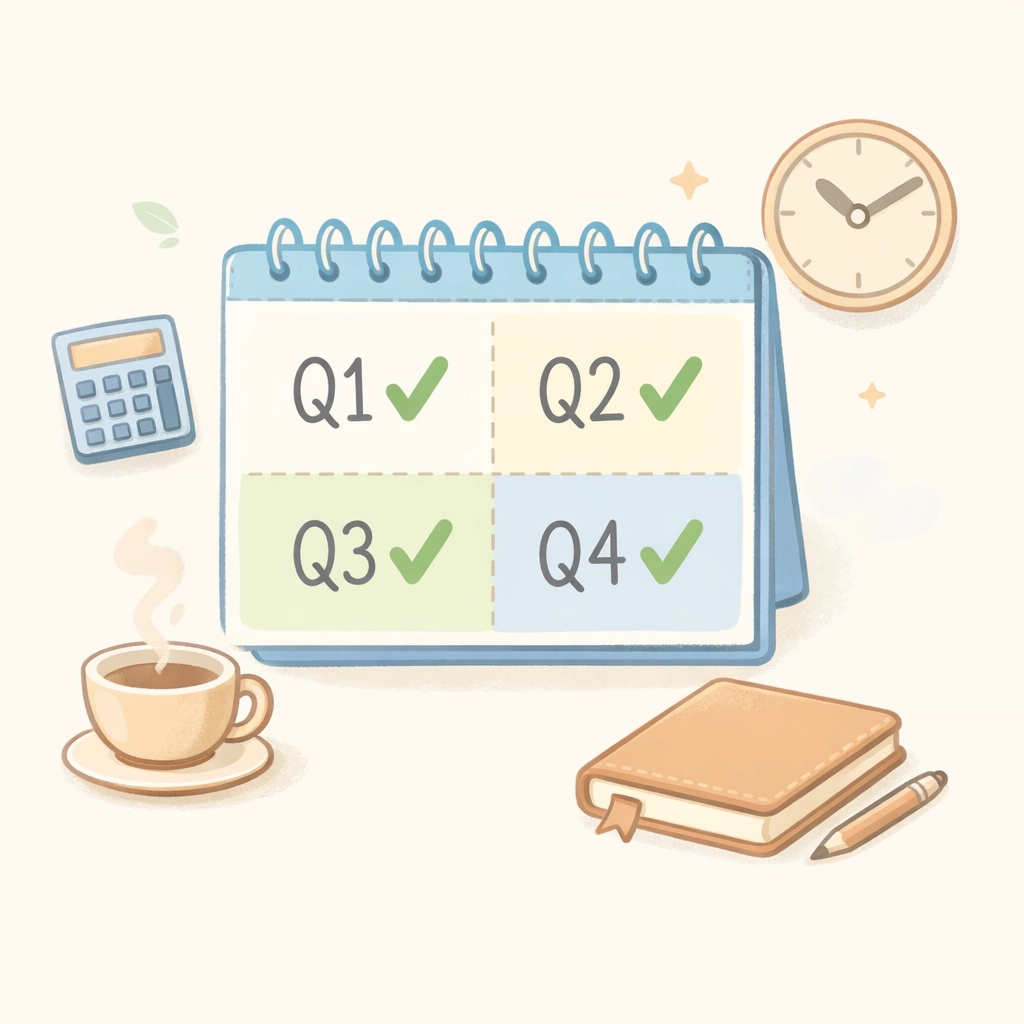 Quarterly tax planning calendar showing year-round tax preparation schedule and checkpoints