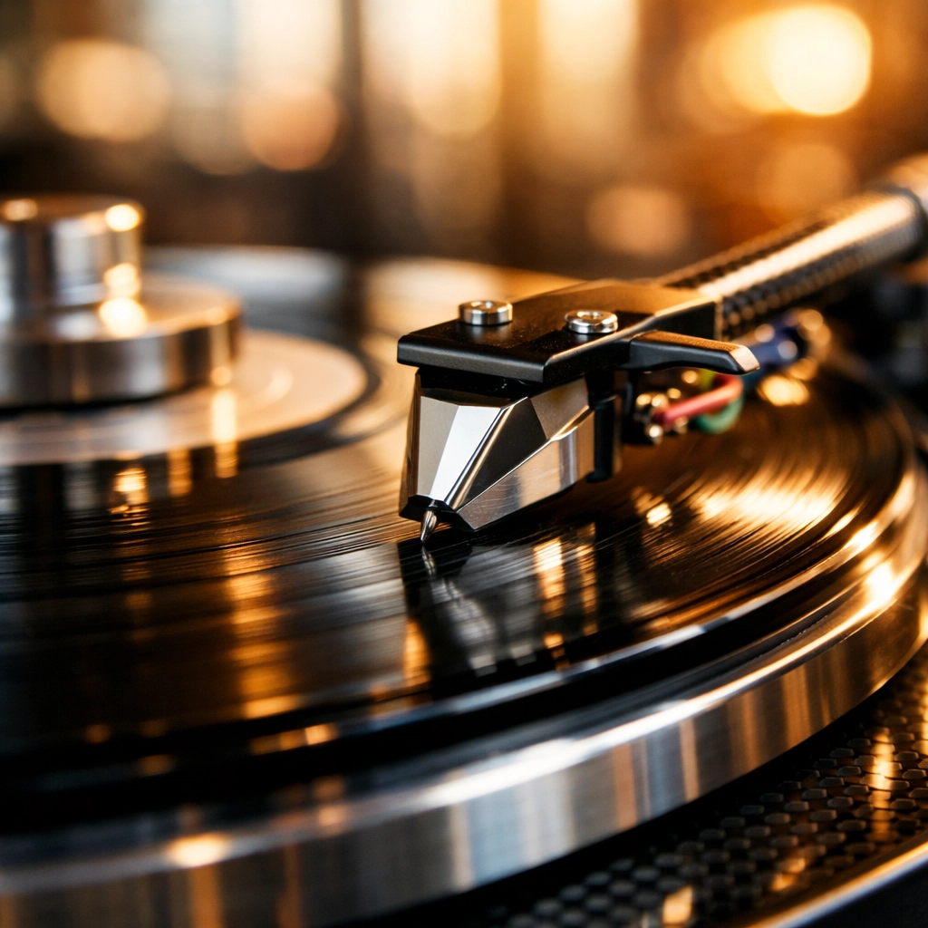 Close-up of a vinyl record on a turntable representing a successful music distribution and marketing strategy.