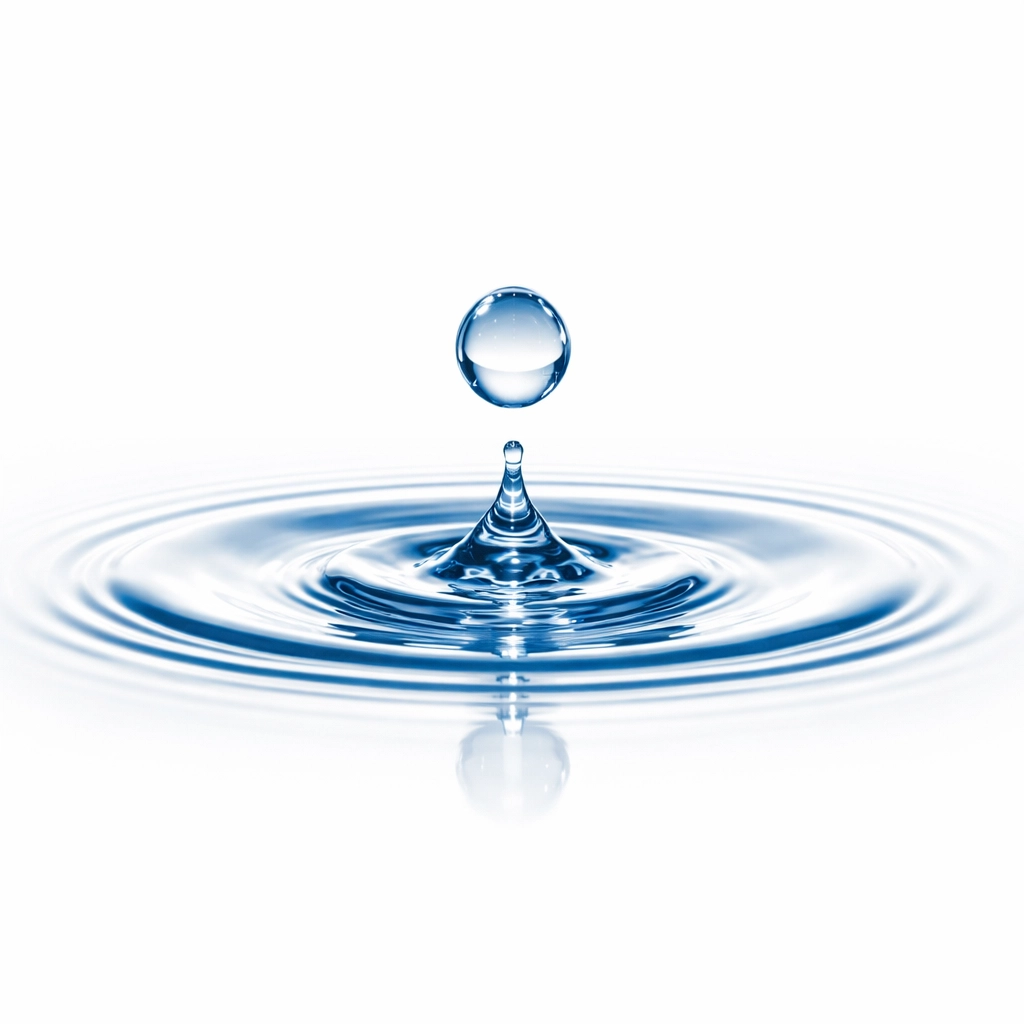 A water droplet causing ripples, representing standing water where mosquitoes lay eggs.