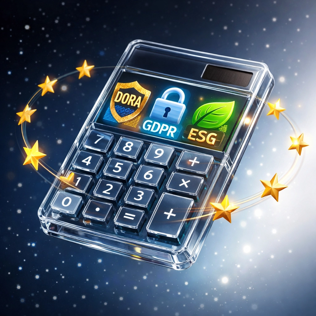 ServiceNow cost calculator with EU DORA, GDPR and ESG compliance symbols