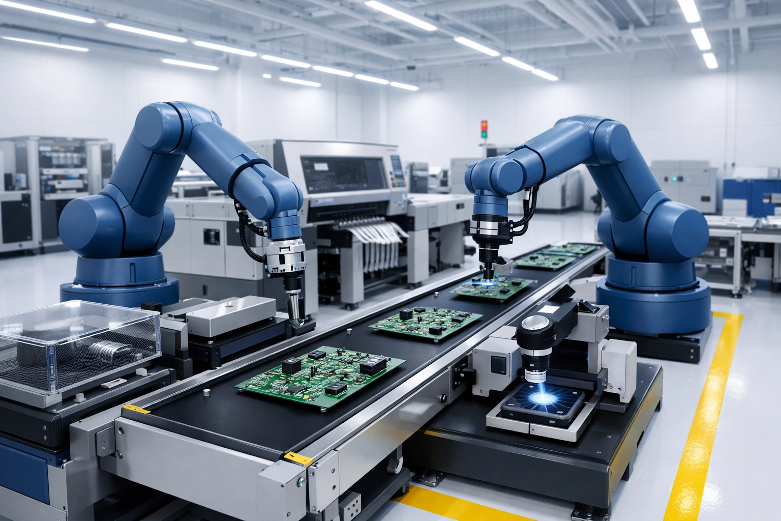 Spotless automated assembly line in a Pittsfield electronic manufacturing plant.