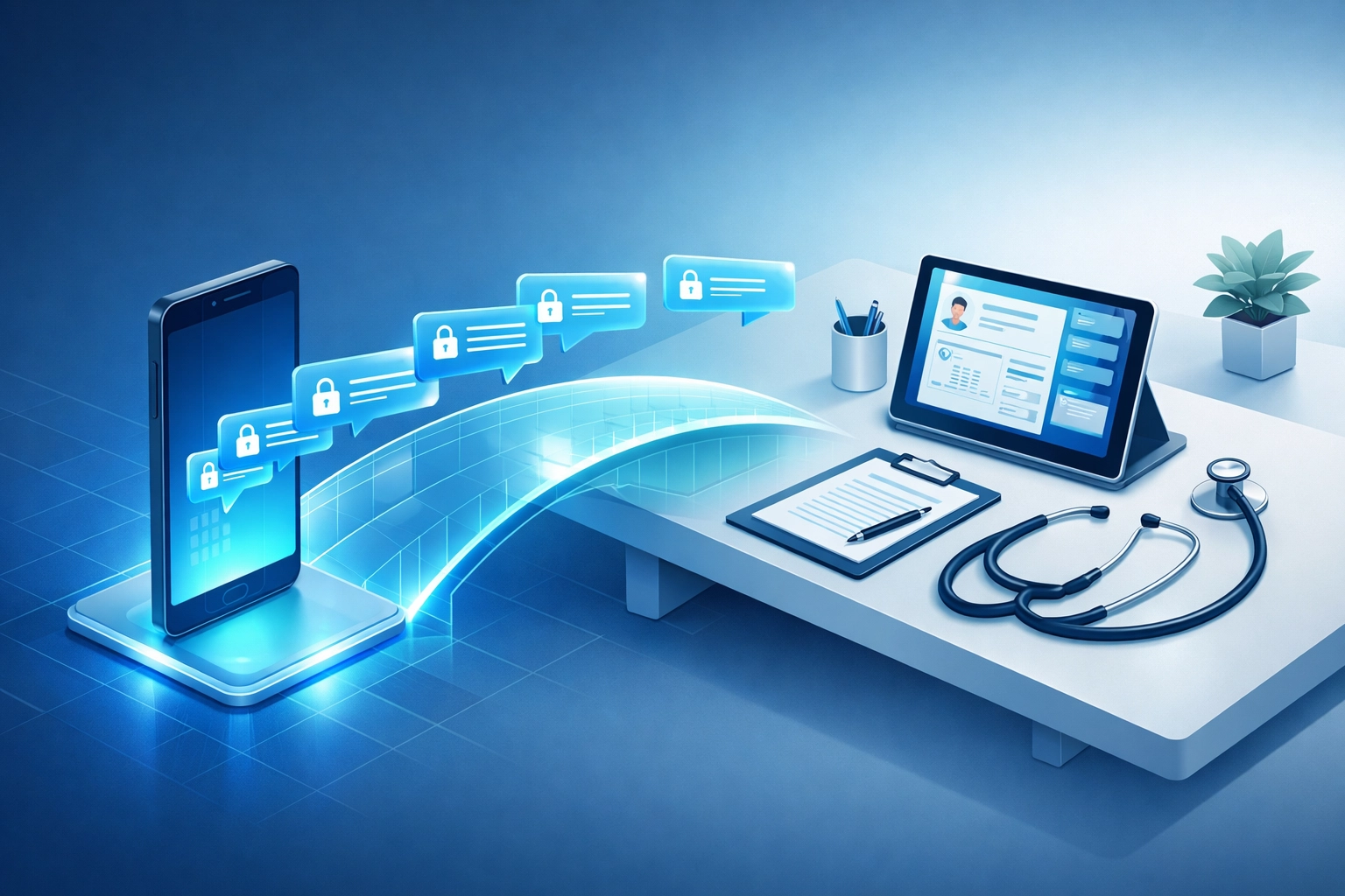 Online doctor consultation via secure medical messaging showing the fast flow of telehealth care.