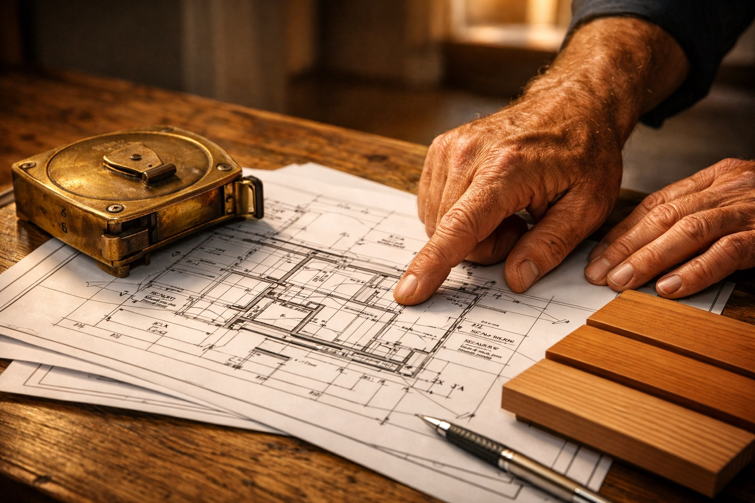 Expert construction planning for a West Sussex bungalow transformation with architectural blueprints.