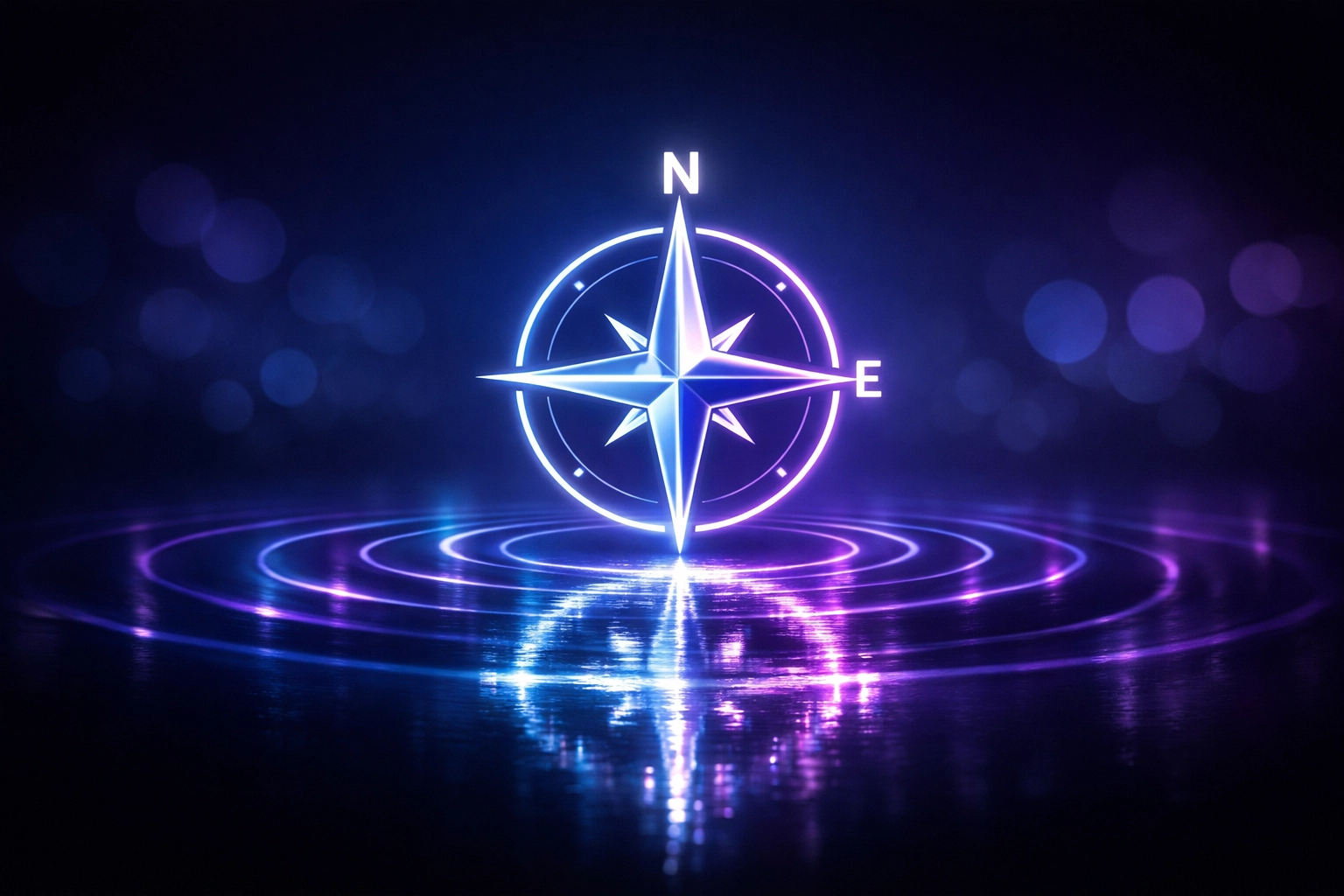 A neon digital compass symbolizing constant monitoring and strategic adjustment of AI SEO performance.