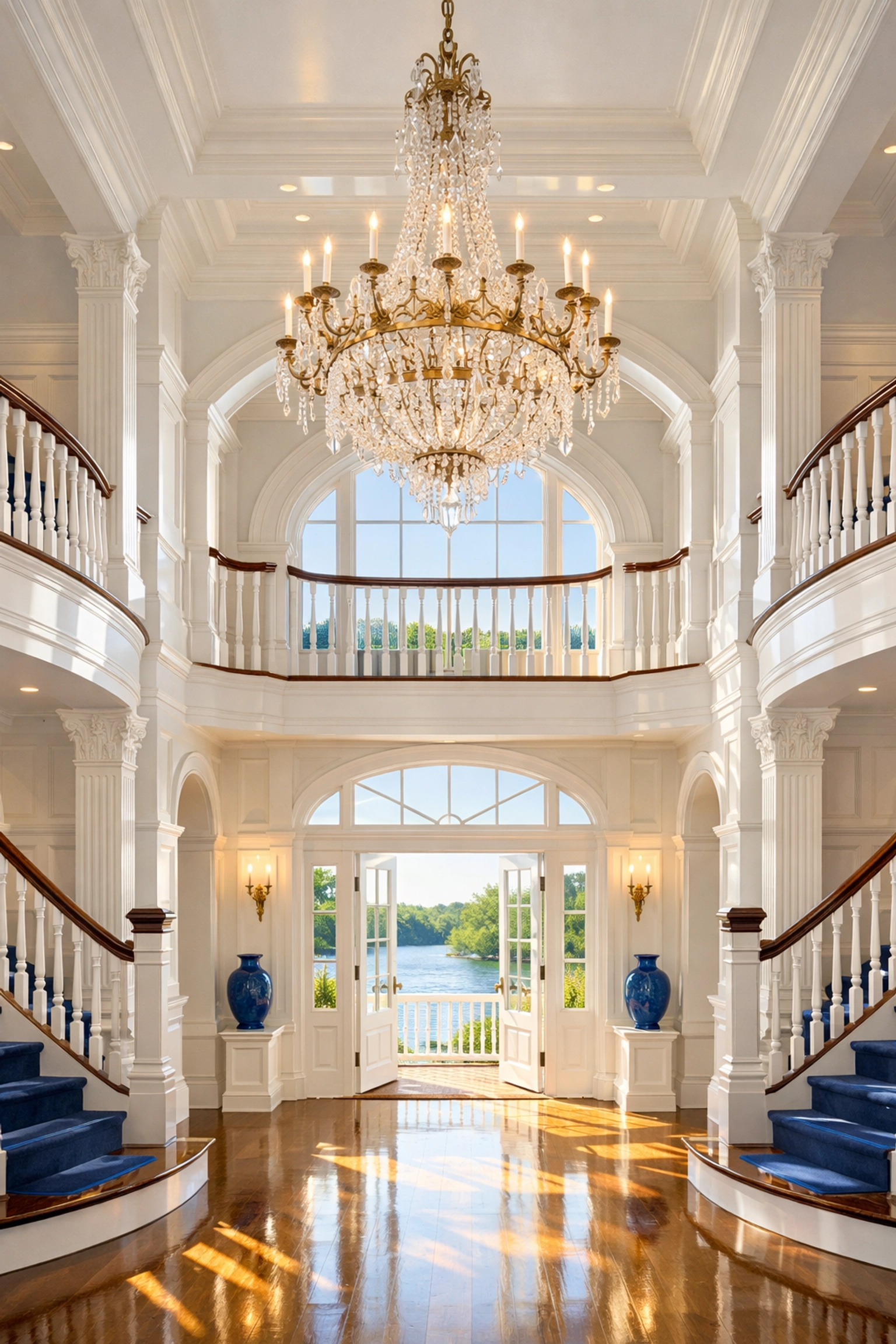 A dust-free luxury Colonial foyer highlighting high-end Wellesley Cleaning Secrets for grand entryways.