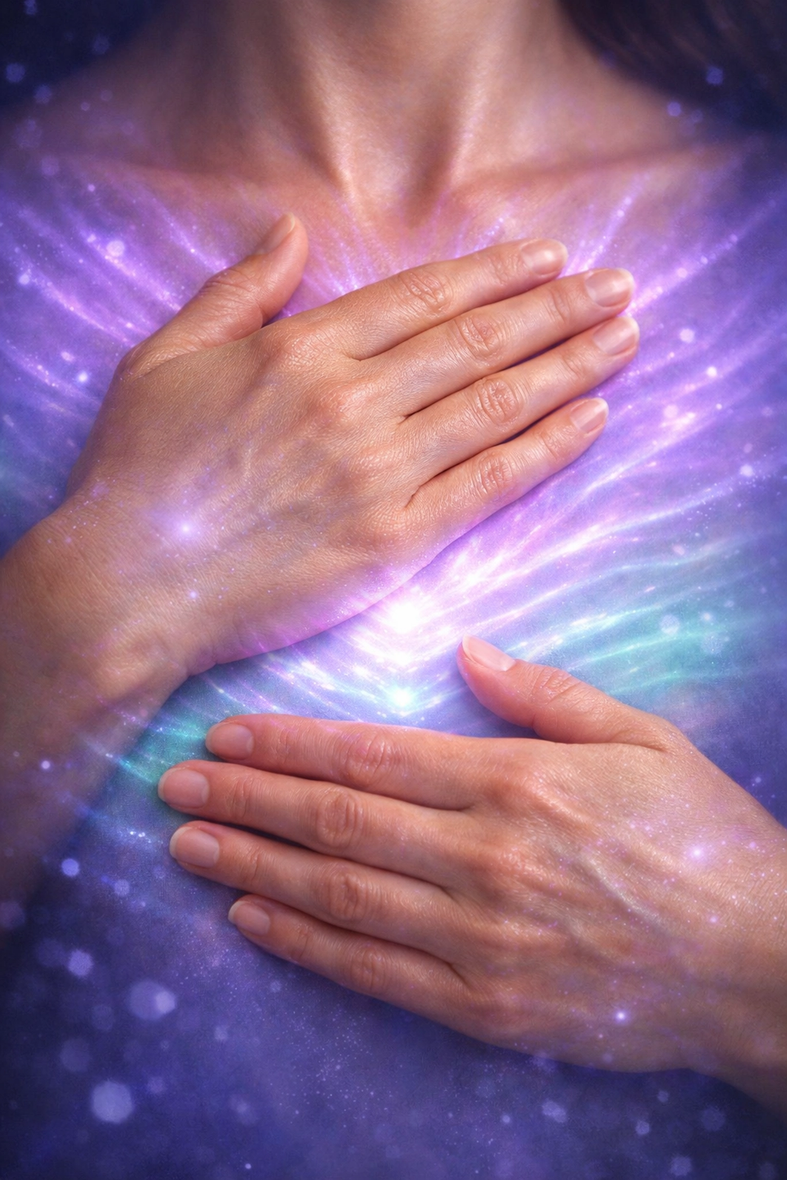 Hands on heart and solar plexus demonstrating somatic breathwork and nervous system regulation