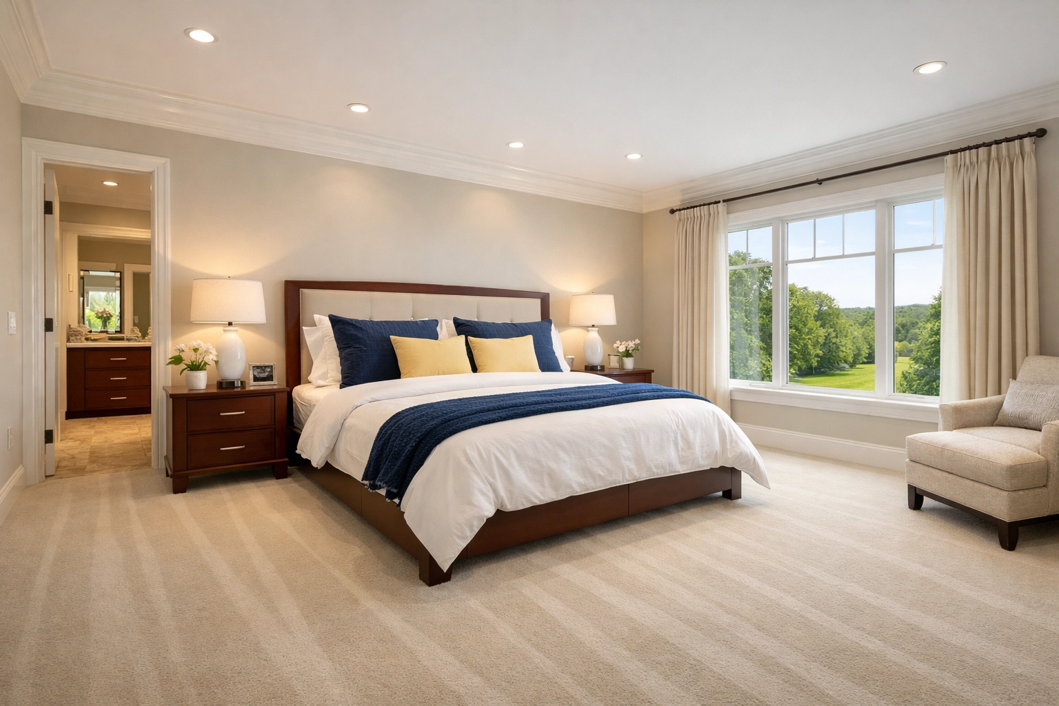 Luxury Southborough master suite with clean carpets from weekly or bi-weekly recurring house cleaning.