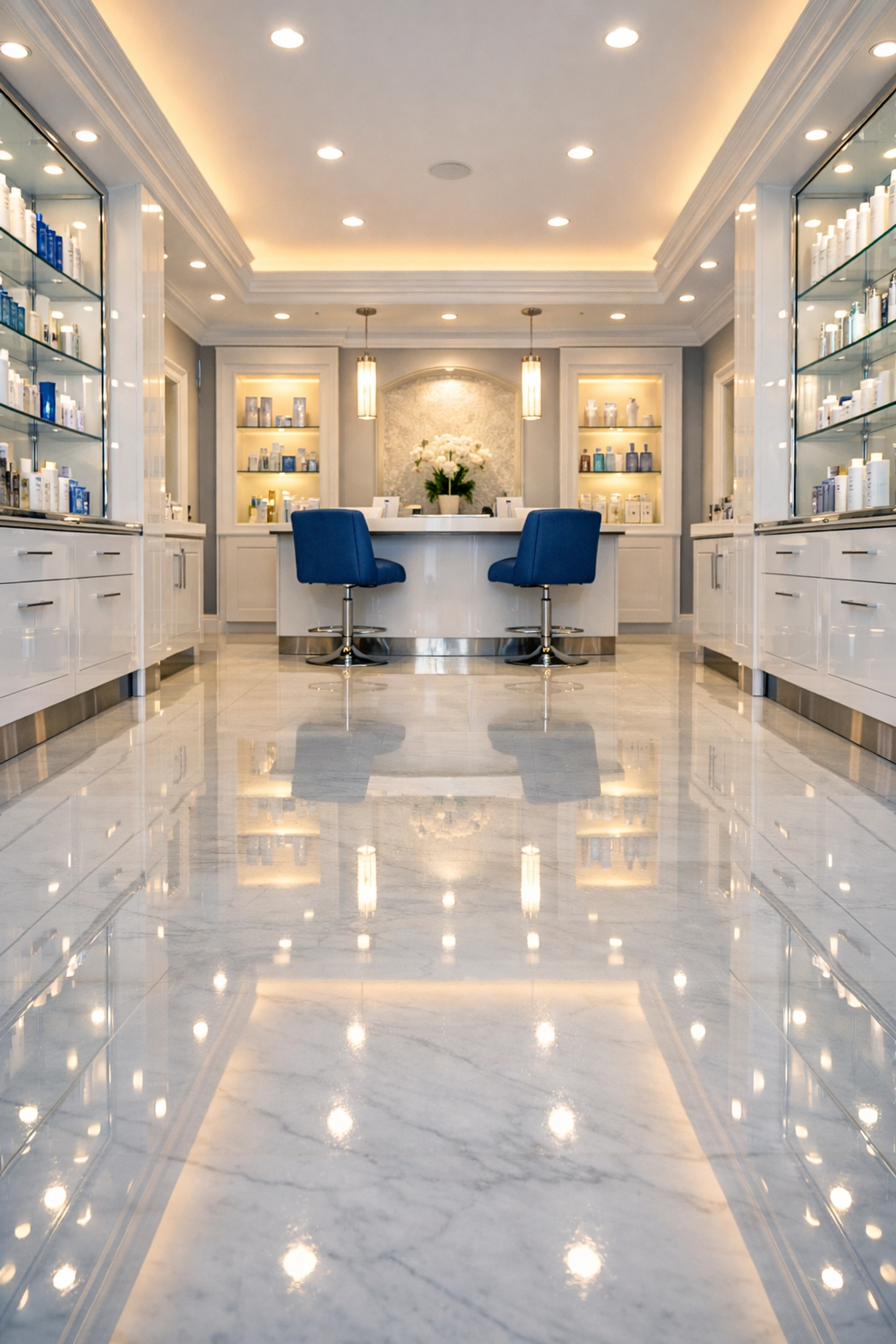 Gleaming floors in a clean Needham retail boutique, showing the results of reliable commercial cleaning.