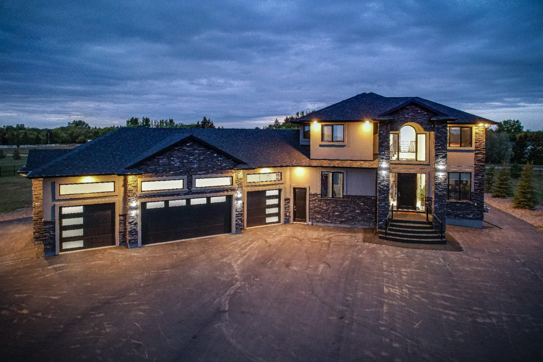 Aerial twilight photo of luxury home