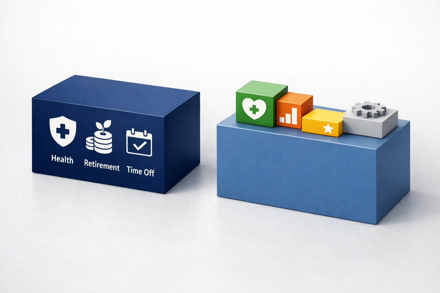 Core benefits vs voluntary benefits foundation blocks showing standardized and customizable coverage