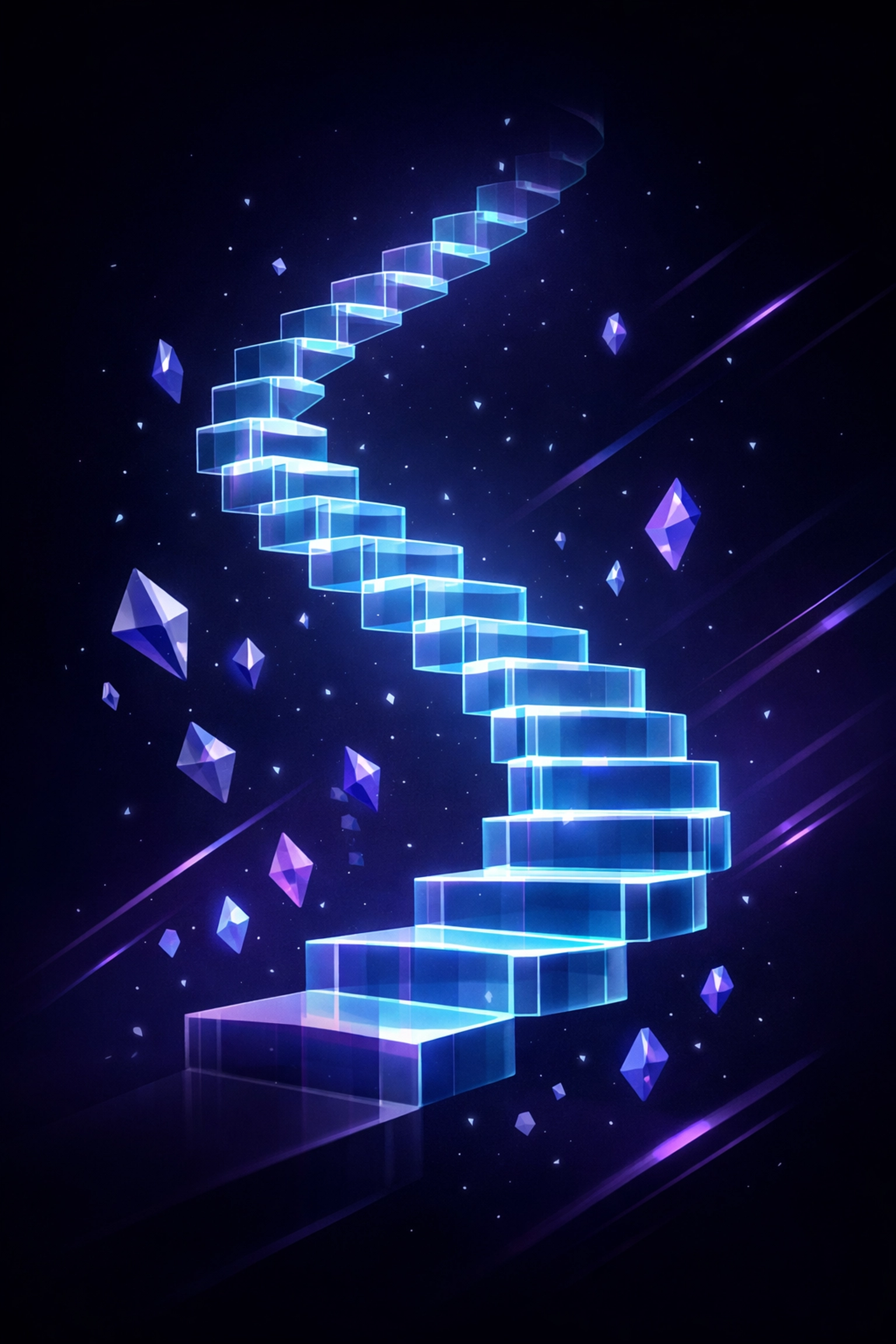 Glowing neon staircase symbolizing steady business growth and organic lead generation through AI SEO strategies.