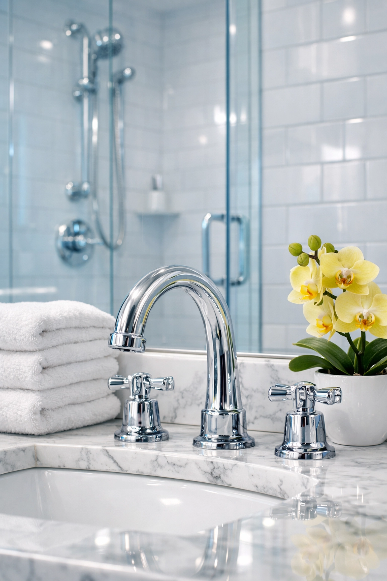 Deeply cleaned luxury bathroom with polished fixtures from a top-rated maid service Cambridge provider.