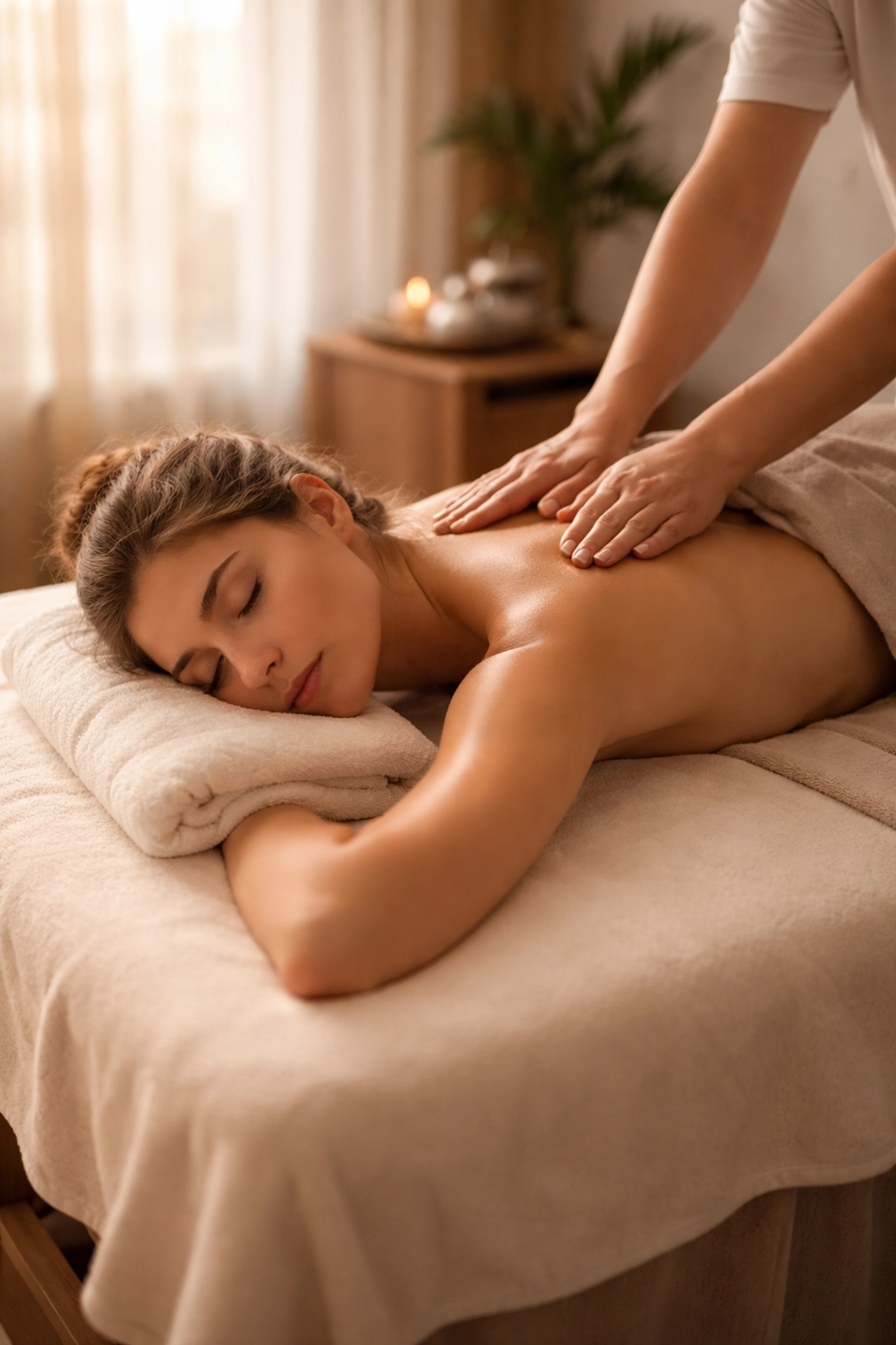 Person receiving relaxing massage therapy in a serene Edmonton spa, emphasizing stress relief and nervous system reset.