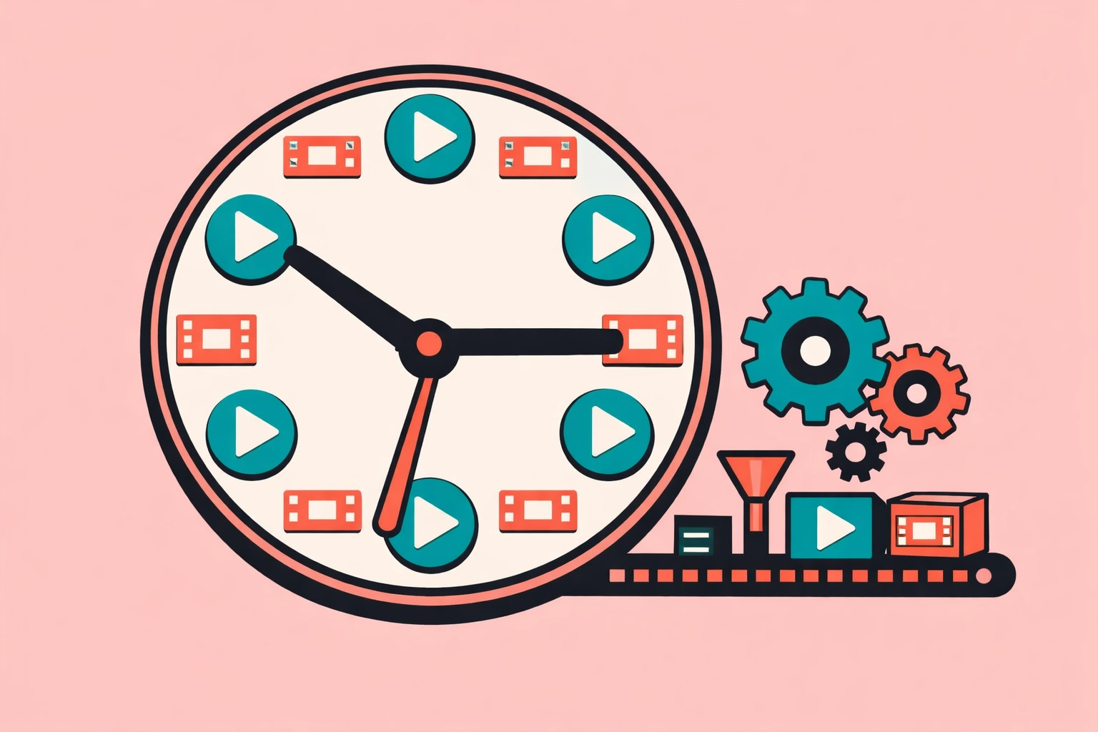 A creative clock design representing a consistent video content marketing machine for businesses.