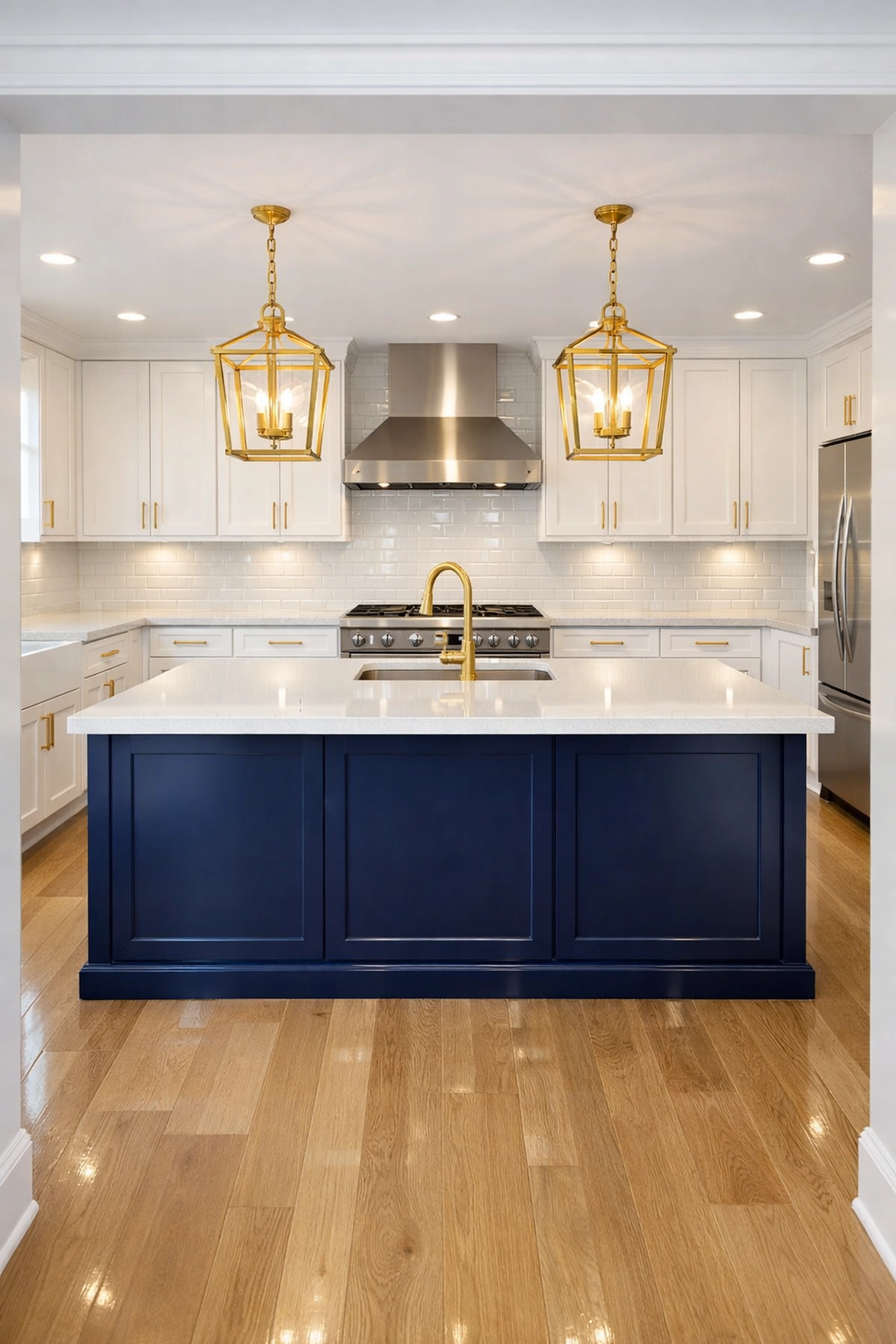 Spotless luxury kitchen with white cabinets, prepared by move-in house cleaning Ashburnham MA professionals.