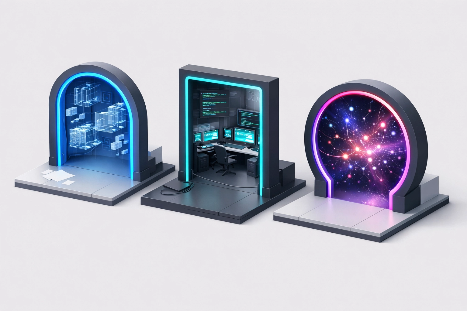 Visualization of different certification exam styles for AWS, Microsoft Azure, and Google Cloud platforms.