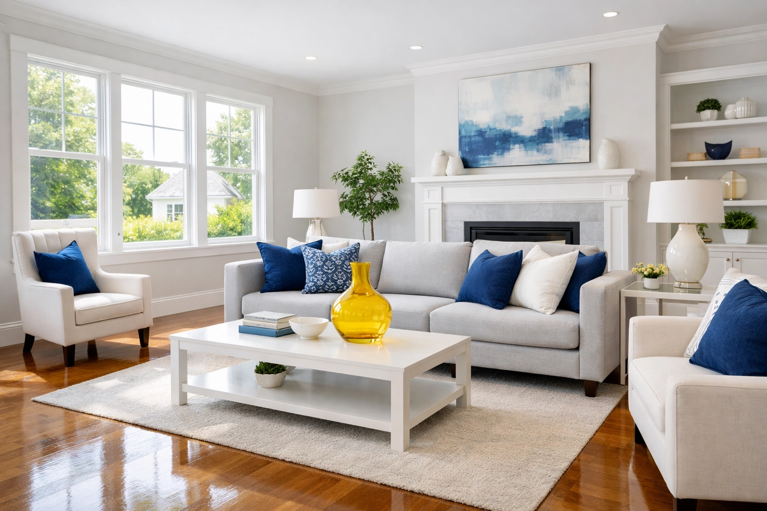 Pristine sunlit living room in a Reading home after professional house cleaning Reading MA services.