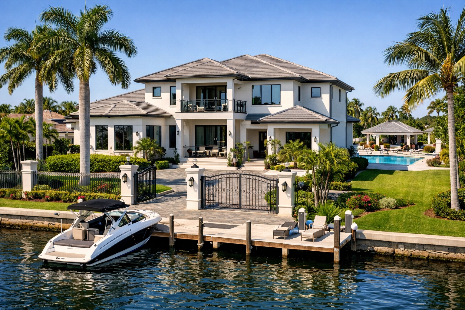 Gated community waterfront home in Southwest Cape Coral with canal and boat dock