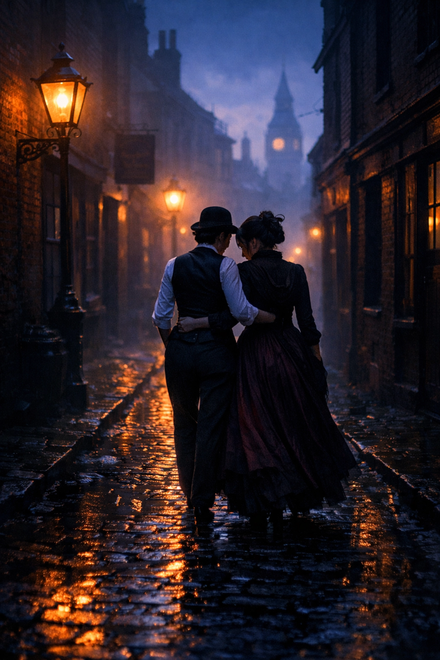 Two women in Victorian London street scene depicting hidden sapphic love and queer history