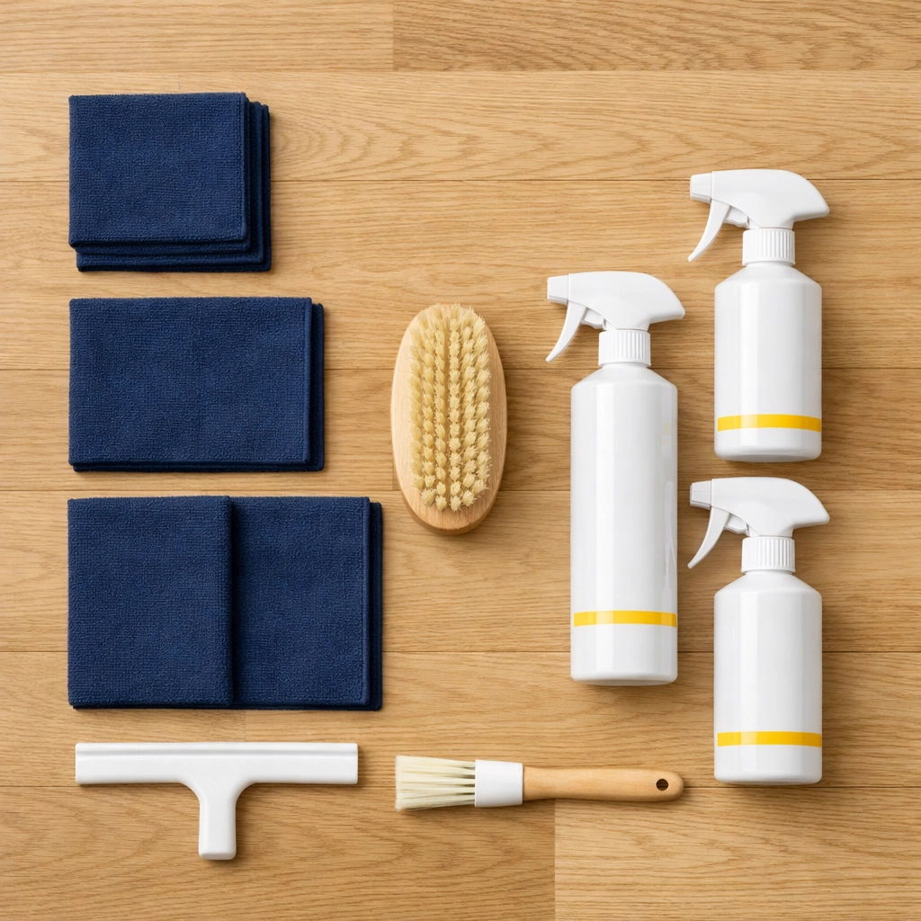 High-quality eco-friendly cleaning supplies and tools used by professional cleaning ninjas.